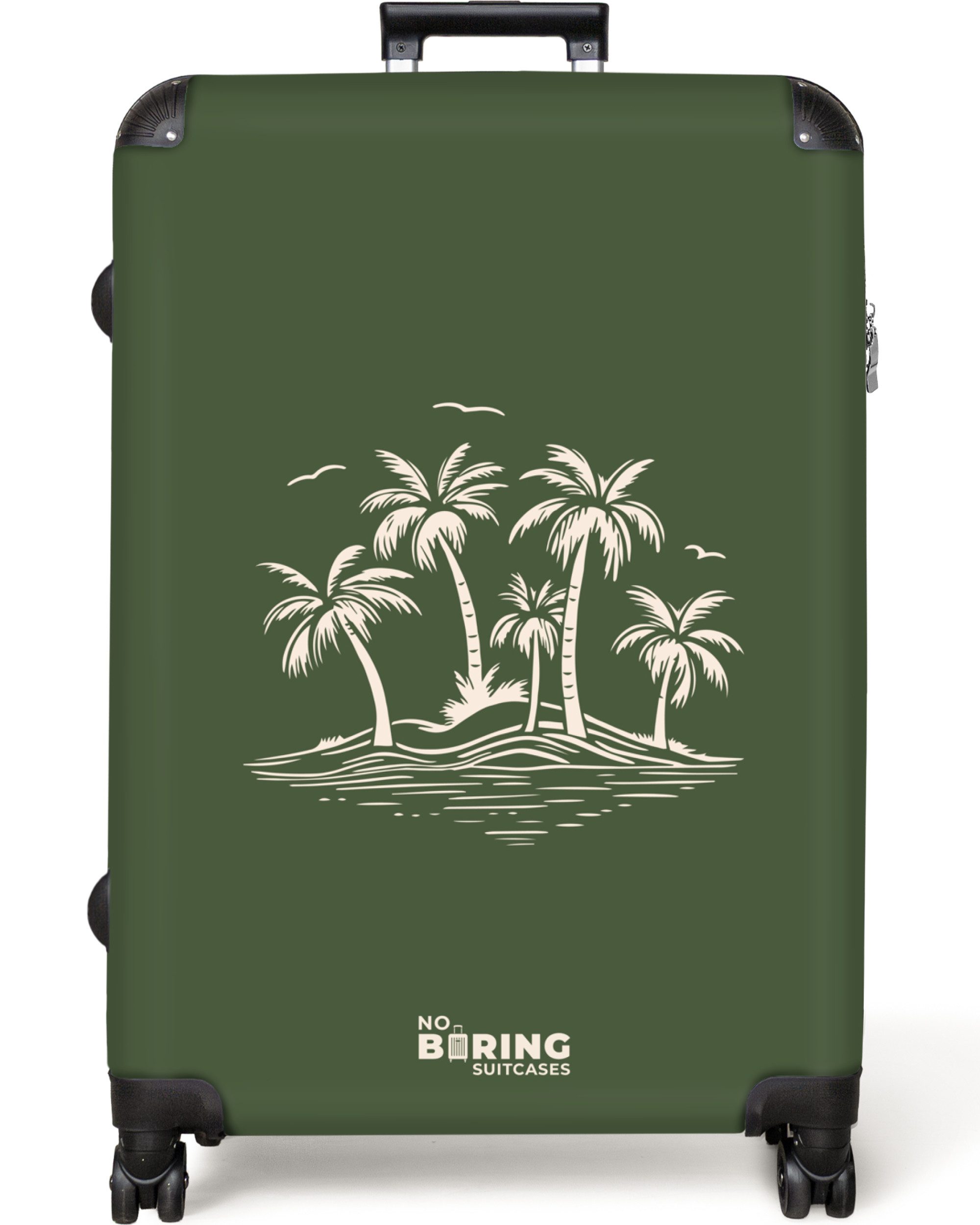 NoBoringSuitcases.com© Hartschalen-Trolley Grün mit beigen Palmen günstig online kaufen