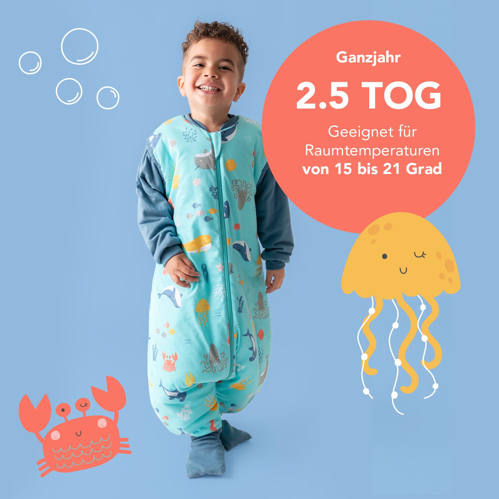 Schlummersack Kinderschlafsack Schlafsack mit Füßen und umklappbaren Bündchen, 2.5 Tog – Bild 5 von 5