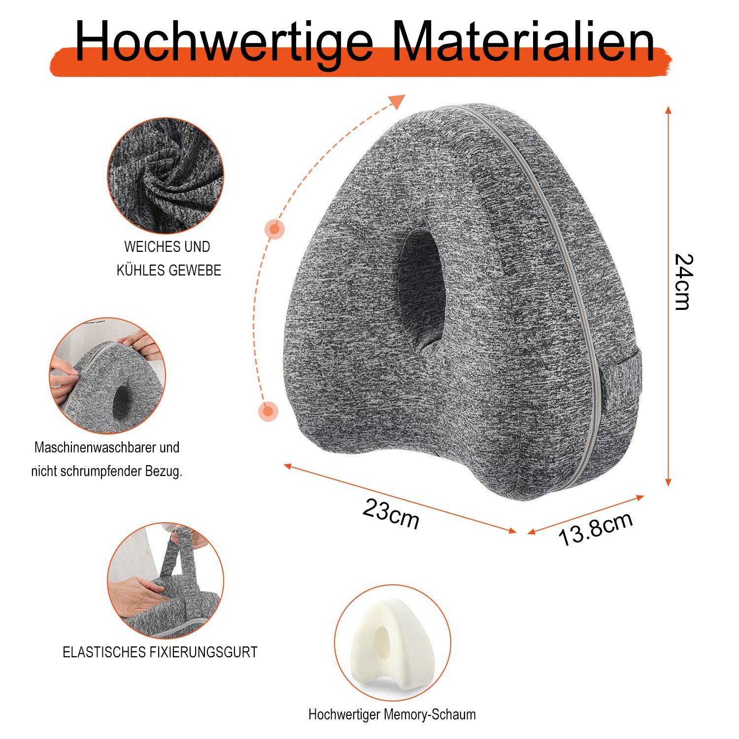 LOVONLIVE Kniekissen Orthopädisches Beinkissen mit Gurt – Ideal für Seitenschläfer, (Perfekte Passform für Seitenschläfer – Entlastung von Beinen & Hüfte, 1-St., mit Atmungsaktivem, Weichem Bezug – Waschbar und Langlebig), Ergonomische Herzform mit Elastischem Gurt gegen Verrutschen