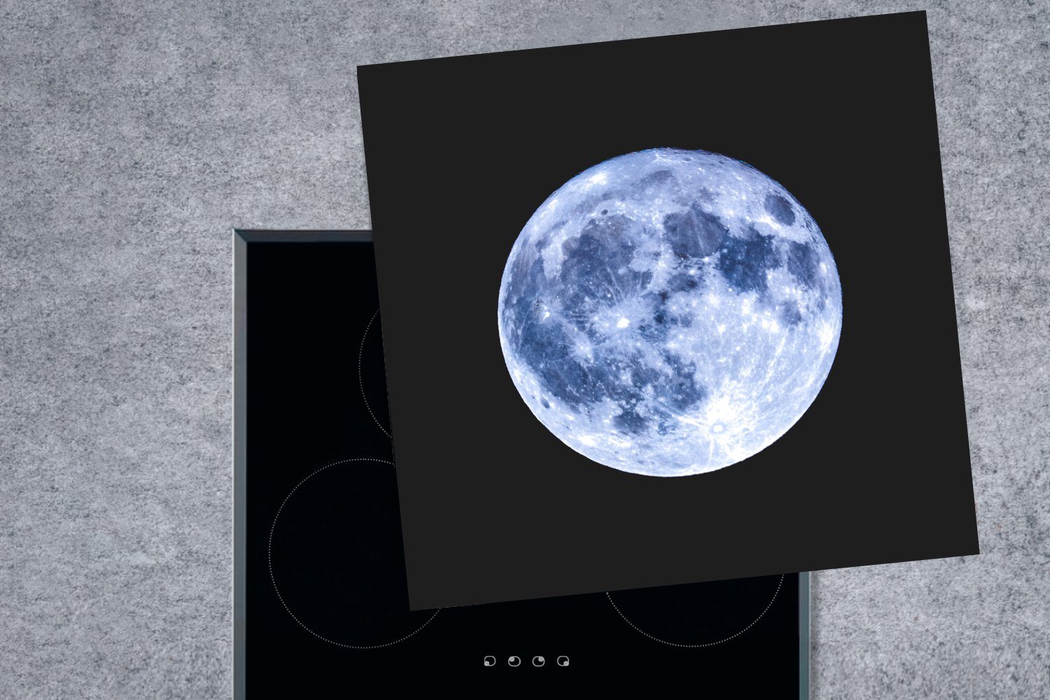 MuchoWow Herdblende-/Abdeckplatte Blau Mond für küche Schwarz, Vinyl, Ceranfeldabdeckung, tlg), cm, Arbeitsplatte - (1 - 78x78