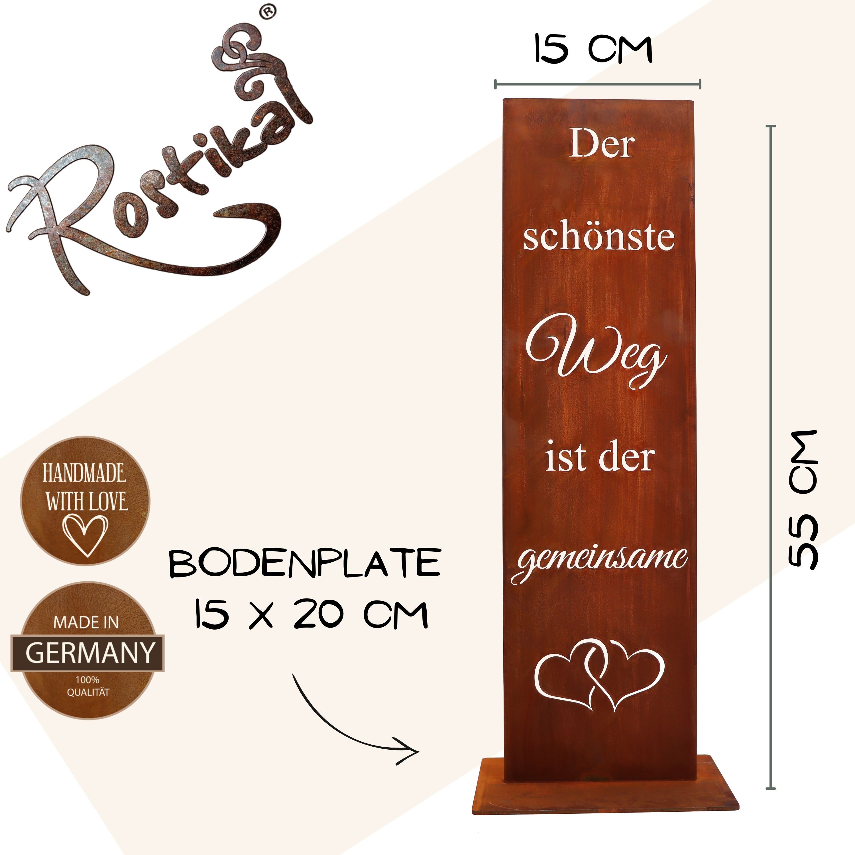 Rostikal Metallschild Gartenschild Hochzeit Edelrost 55 cm – Bodenplatte/Stecker, (1 St), Spruchtafel mit Herzmotiv – wetterfest & pflegefrei, ideal für Eingang