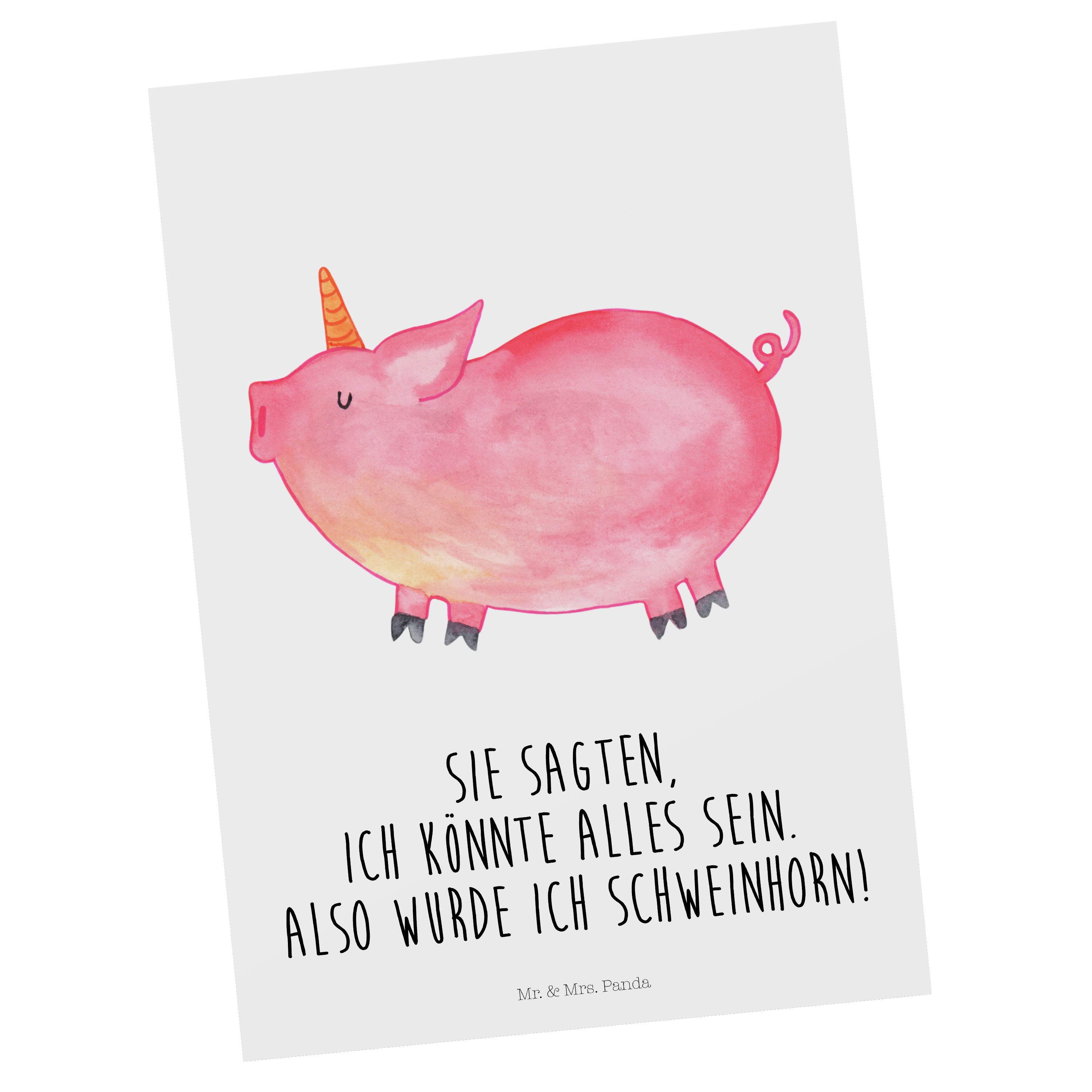 Mr. & Mrs. Panda Postkarte Einhorn Schweinhorn - Weiß - Geschenk, Karte, Pegasus, Bauer, Unicorn