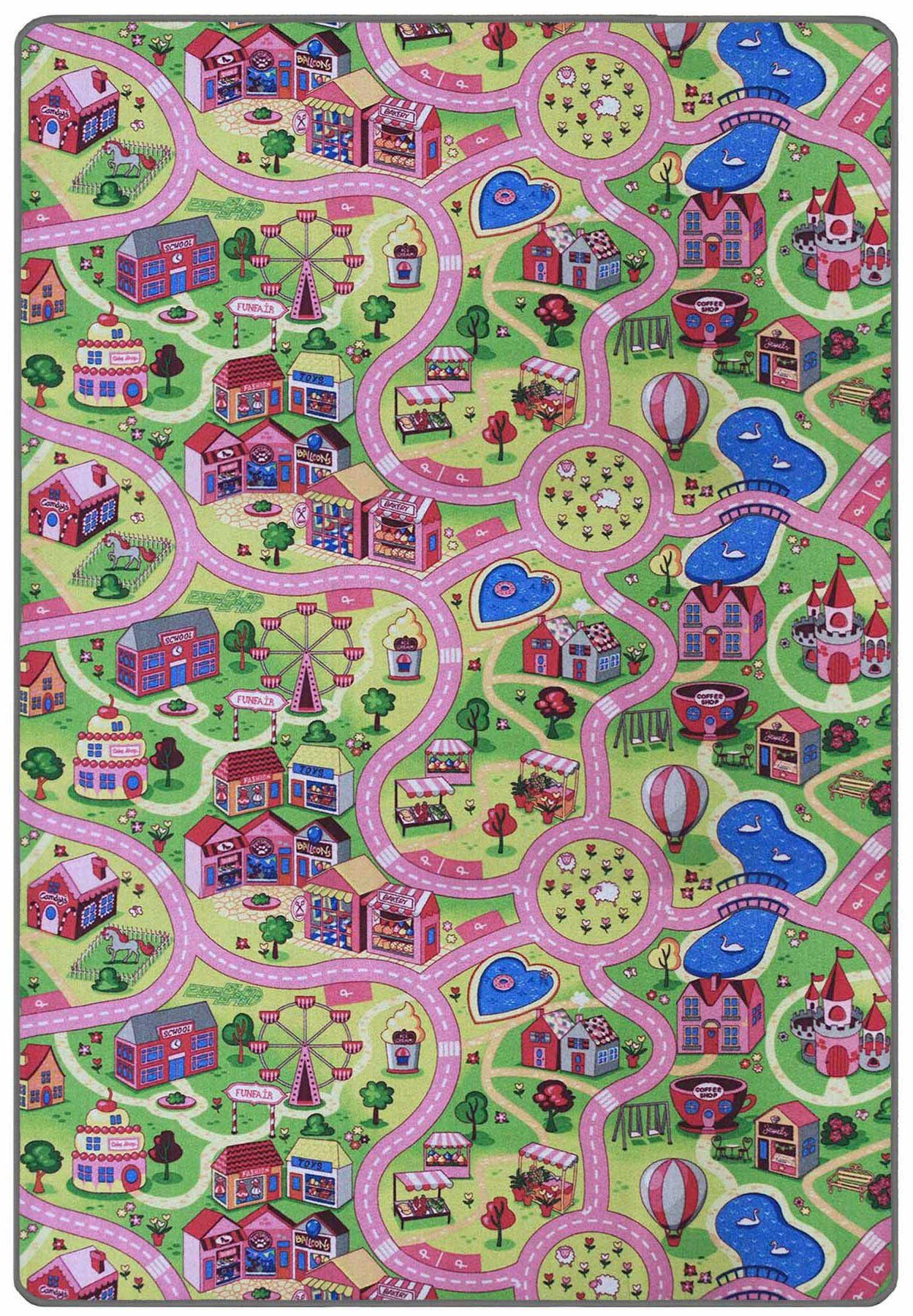 Primaflor-Ideen in Textil Kinderteppich Spielteppich SWEET CITY, Made in Belgium, rechteckig, Höhe: 5 mm, Straßen-Teppich, Straßenbreite ca. 9 cm, Kinderzimmer