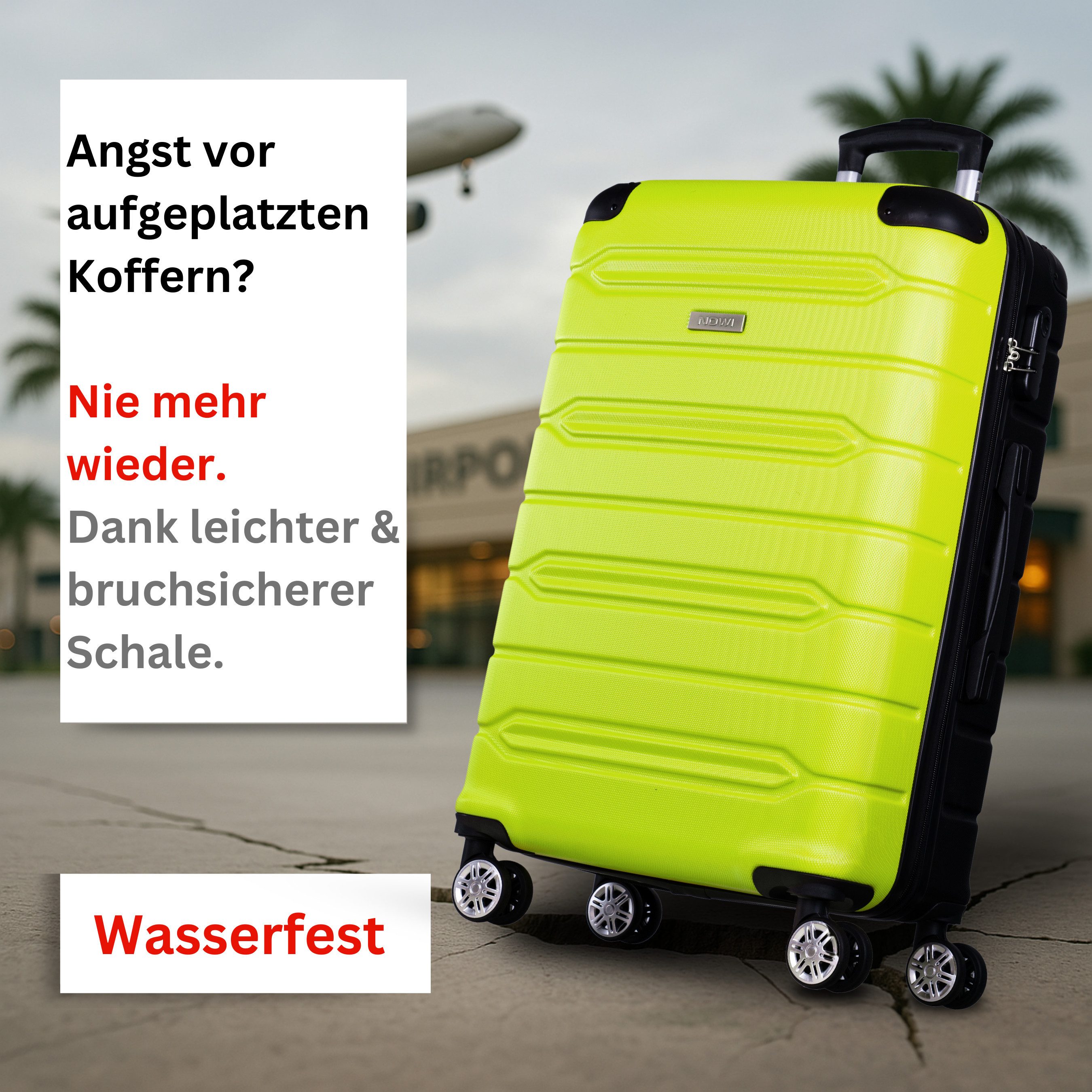 NOWI Hartschalen-Trolley Koffer Hartschalenkoffer mit Zahlenschloss & 8 Rollen Trolley, Zahlenschloss