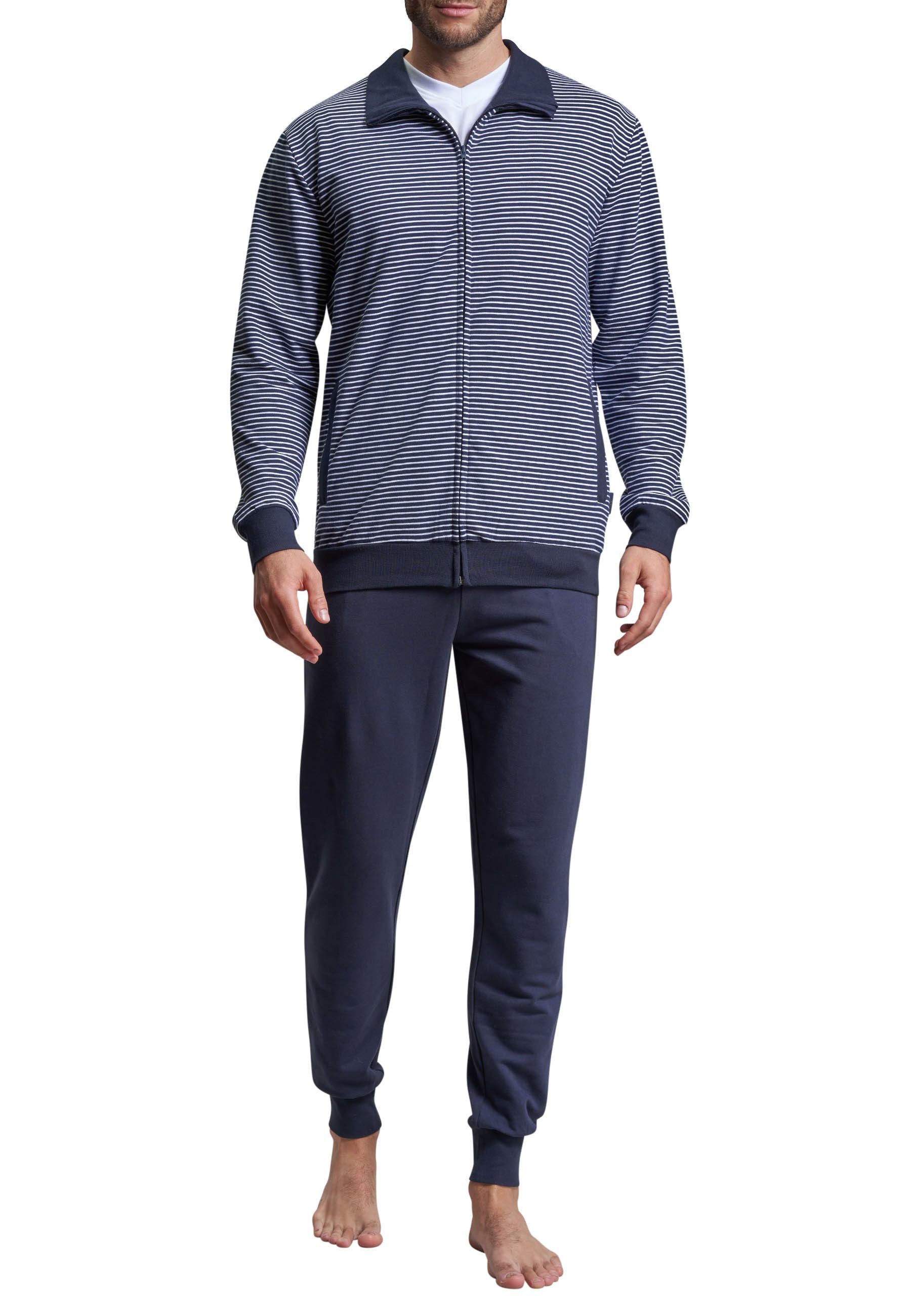 Hausanzug GÖTZBURG Herren Trainingsanzug blau quergestreift