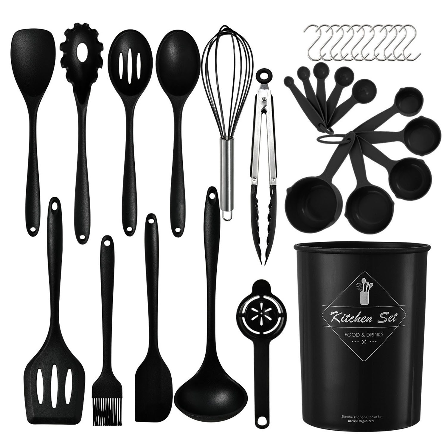 HEYHIPPO Küchenorganizer-Set Silikon Küchenutensilien Set 32-tlg.hitzebeständig & spülmaschinenfest, (Inklusive Löffel, Spatel, Siebe, Schneebesen usw, Küchensp – Bild 3 von 5