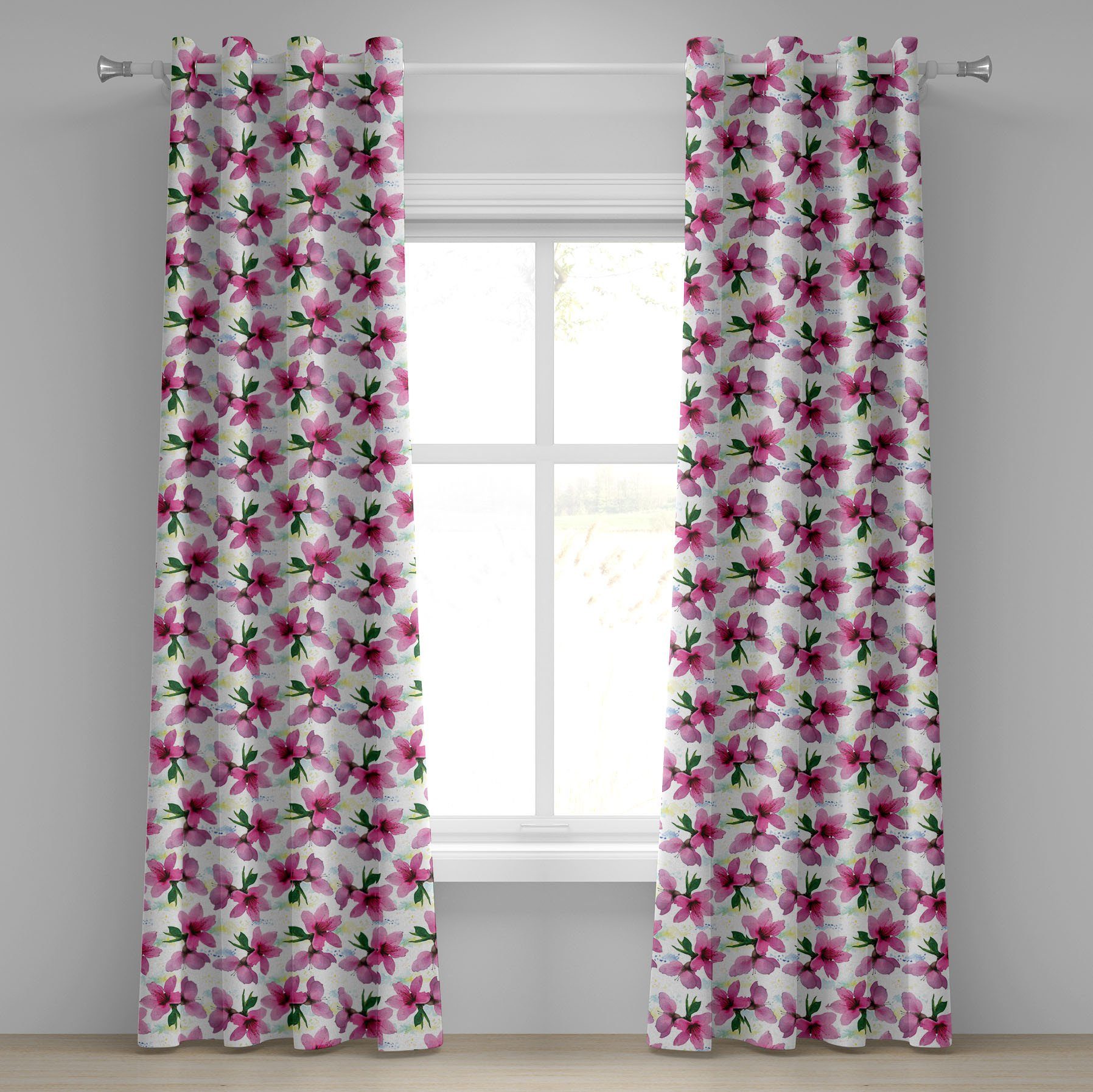 Gardine Dekorative 2-Panel-Fenstervorhänge für Schlafzimmer Wohnzimmer, Abakuhaus, Blumen Blütenblätter Botanik Essence