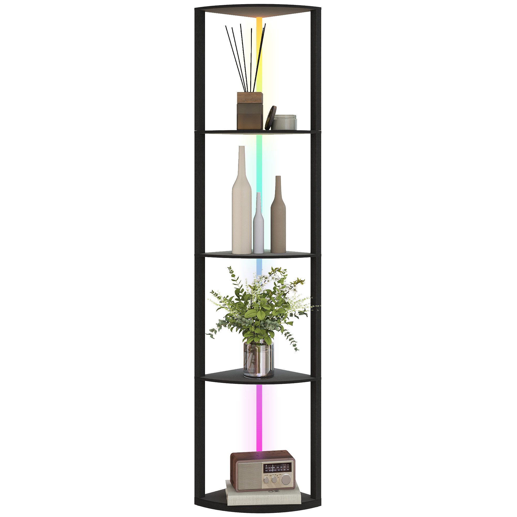 HOMCOM Stehlampe LED 5-stufig dimmbare Stehleuchte mit Regal, RGB Farbwechsel, RGB-Beleuchtung, Fernbedienung, LED, RGB, für Wohnzimmer Schlafzimmer