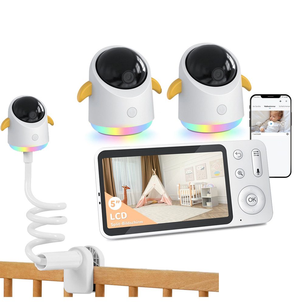 Video-Babyphone 2K/3MP Babyphone mit Kamera und App 5 Zoll WLAN Babyfon mit Halter