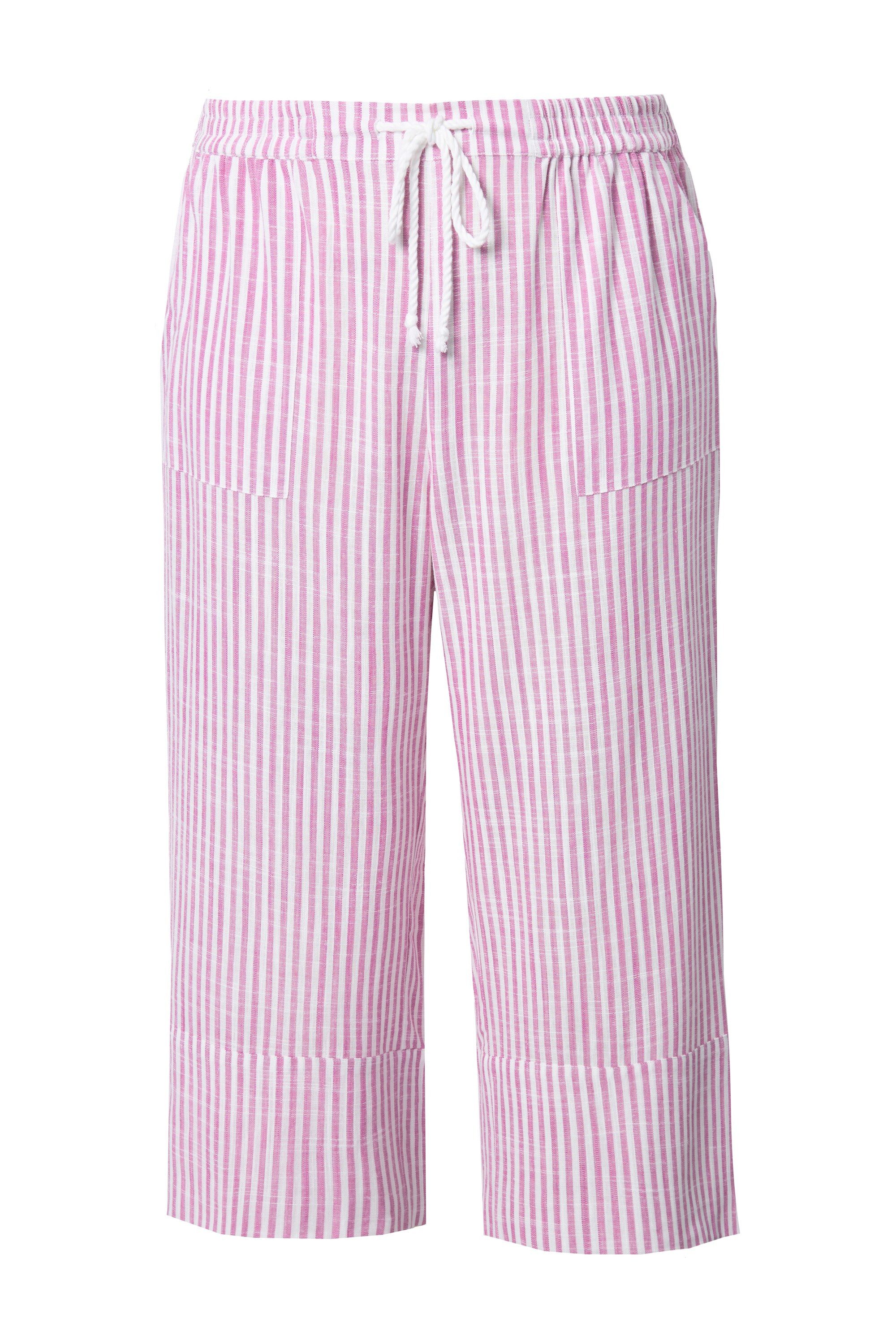 Ulla Popken Schlupfhose Leinenmix-Culotte Rose Streifen weites Bein günstig online kaufen