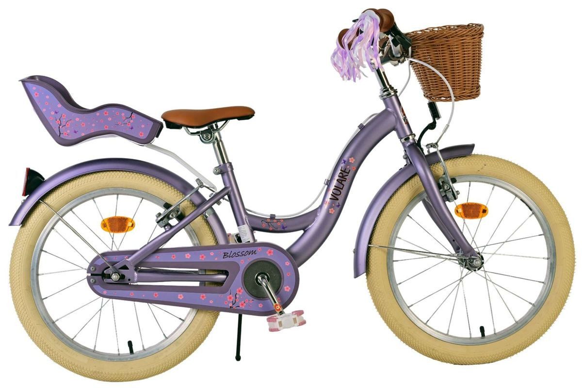 Volare Kinderfahrrad 18 Zoll Kinder Mädchen Fahrrad Mädchenfahrrad Rad Bike Blossom 51833, 1 Gang, Korb, Seitenständer, Puppensitz, Kettenschutz, Schutzbleche