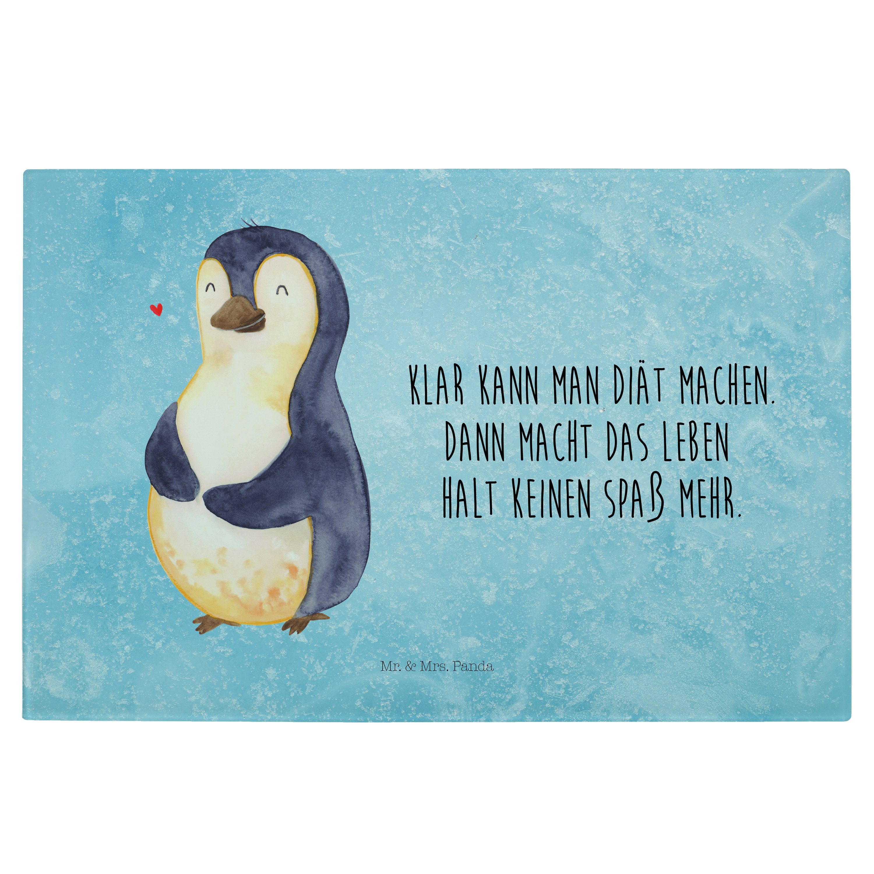 Mr. & Mrs. Panda Servierbrett Pinguin Diät - Eisblau - Geschenk, Abnehmen, foodbaby, glücklich, dic, Premium Glas, (1-St)
