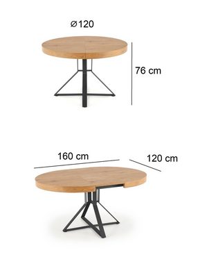 designimpex Esstisch Design Esstisch rund HA-300 Eiche Gold - Schwarz matt ausziehbar Tisch