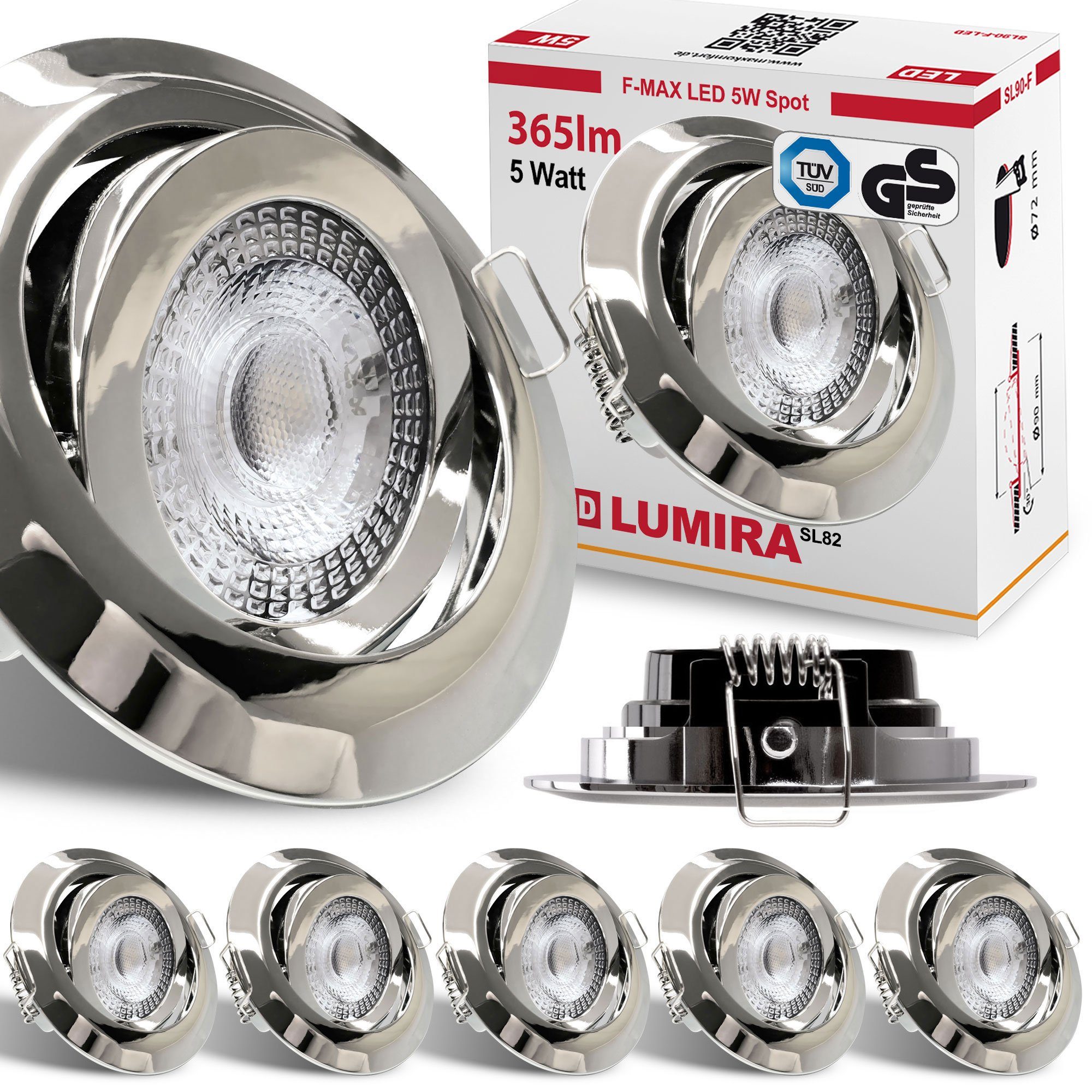 Maxkomfort LED Einbaustrahler 6/12er-Set, rund & schwenkbar, Einbauleuchten, warmweiß 3000K, LED fest integriert, warmweiß 3000K, Einbauspot Flach