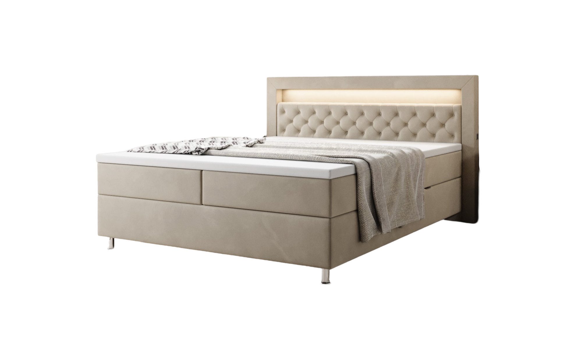 Luxusbetten24 Boxspringbett Troja, mit RGB-Beleuchtung, USB-Anschluss günstig online kaufen