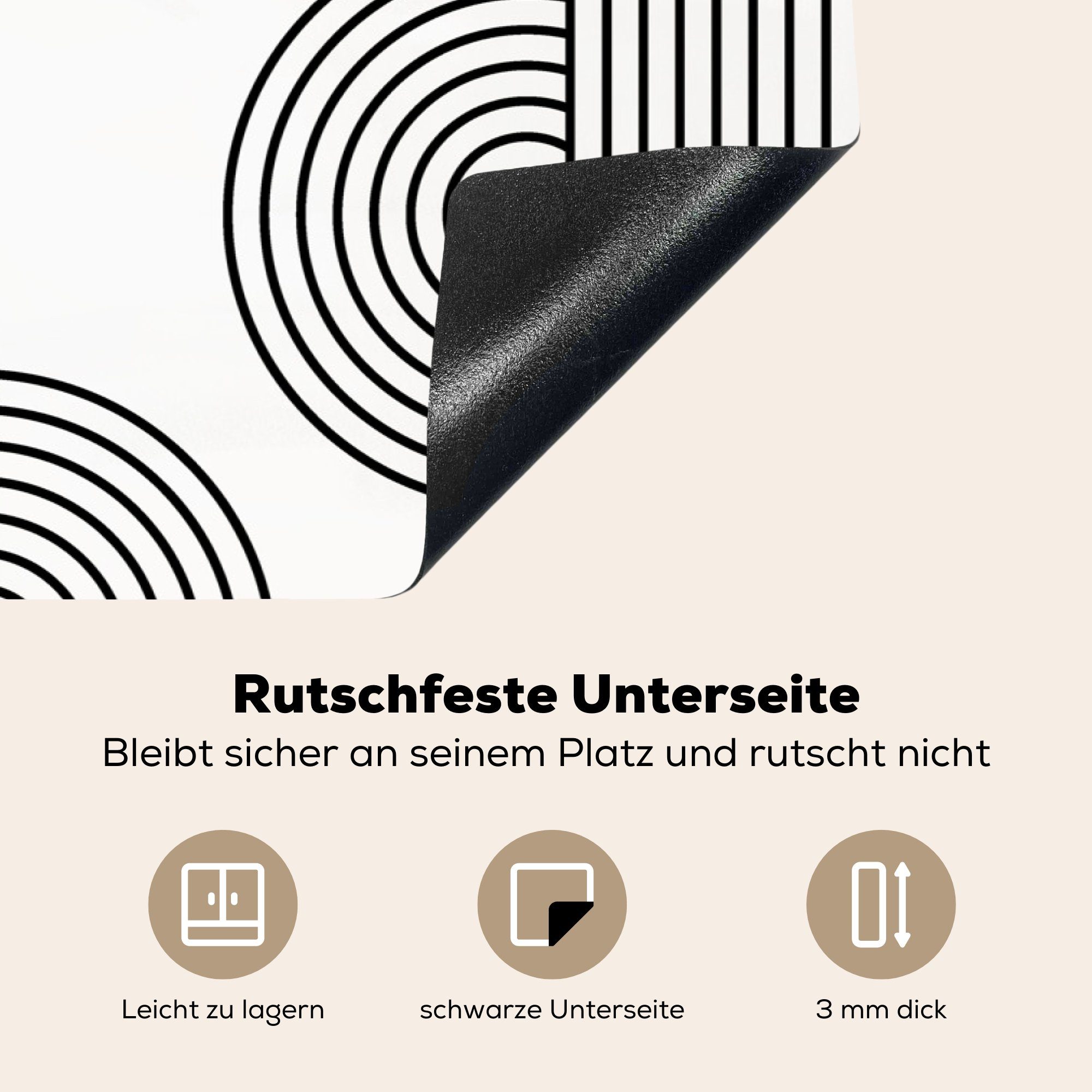 Induktionskochfeld für Schwarz Vinyl, cm, tlg), Rund die Kunst - küche, Schutz MuchoWow Herdblende-/Abdeckplatte - Ceranfeldabdeckung 81x52 (1 - Weiß,