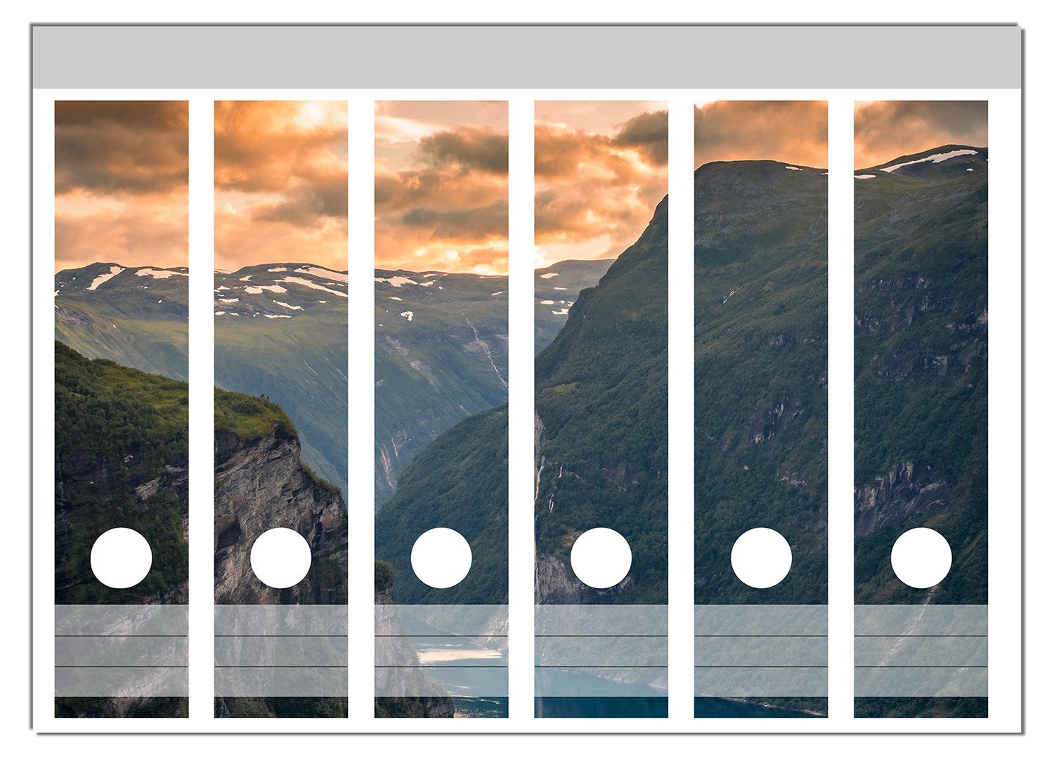 Wallario Etiketten Fjord bei Sonnenuntergang, Ordnerrücken-Sticker in verschiedenen Ausführungen