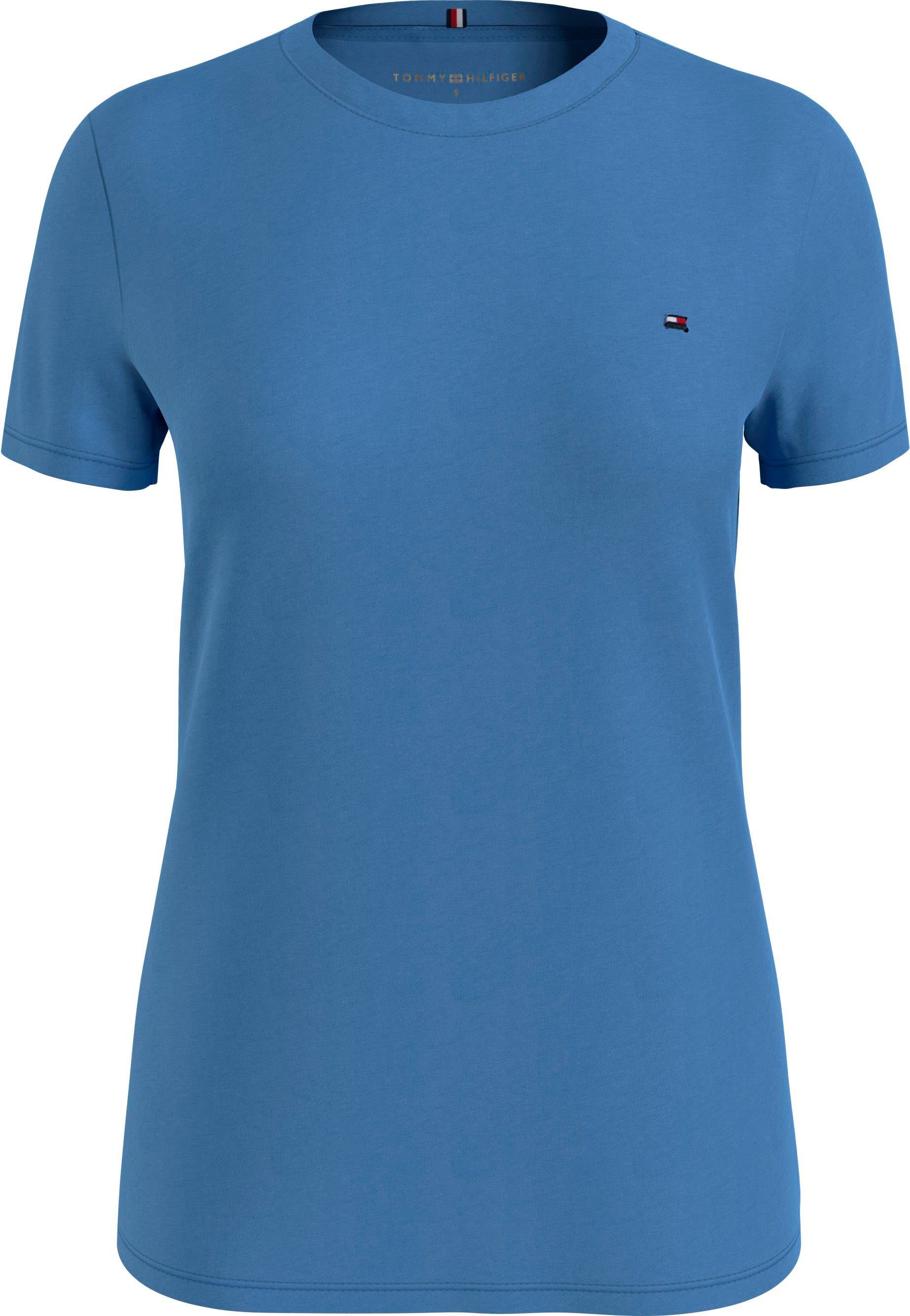[Weniger als der halbe Preis] Tommy Hilfiger T-Shirt NEW CREW Sky-Cloud Markenlabel Tommy TEE NECK mit Hilfiger