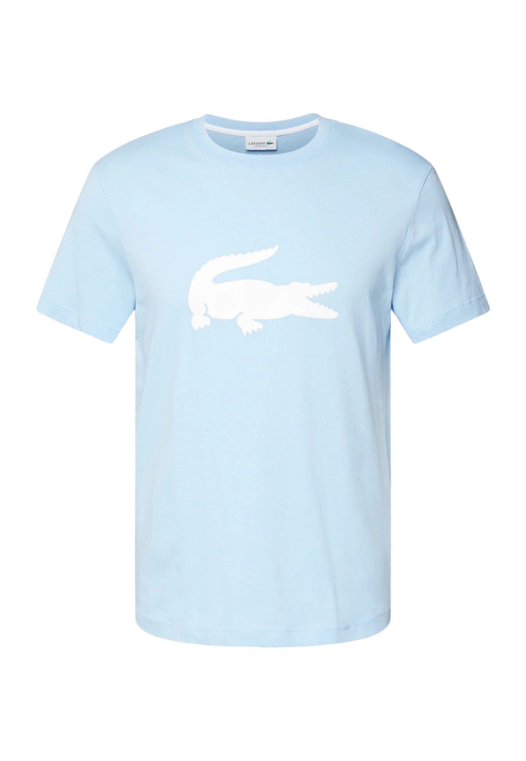 Kurzarmshirt T-Shirt Lacoste mit (1-tlg) T-Shirt hellblau Rundhalsausschnitt und