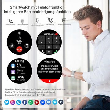 JANOLTY Herzfrequenzüberwachung in Echtzeit Smartwatch (1,32 Zoll, Android iOS), Touchscreen Telefon Uhr mit Anruffunktion IP68 Wasserdicht Fitness Uhr