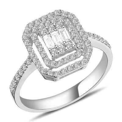 EinStein Diamant Diamantring 0,48 Carat Diamant Baguette Ring 585 er 14 Karat Weißgold, Rubin, Diamantring, Damenring, Unbehandelter Diamant, Brillant-Schliff