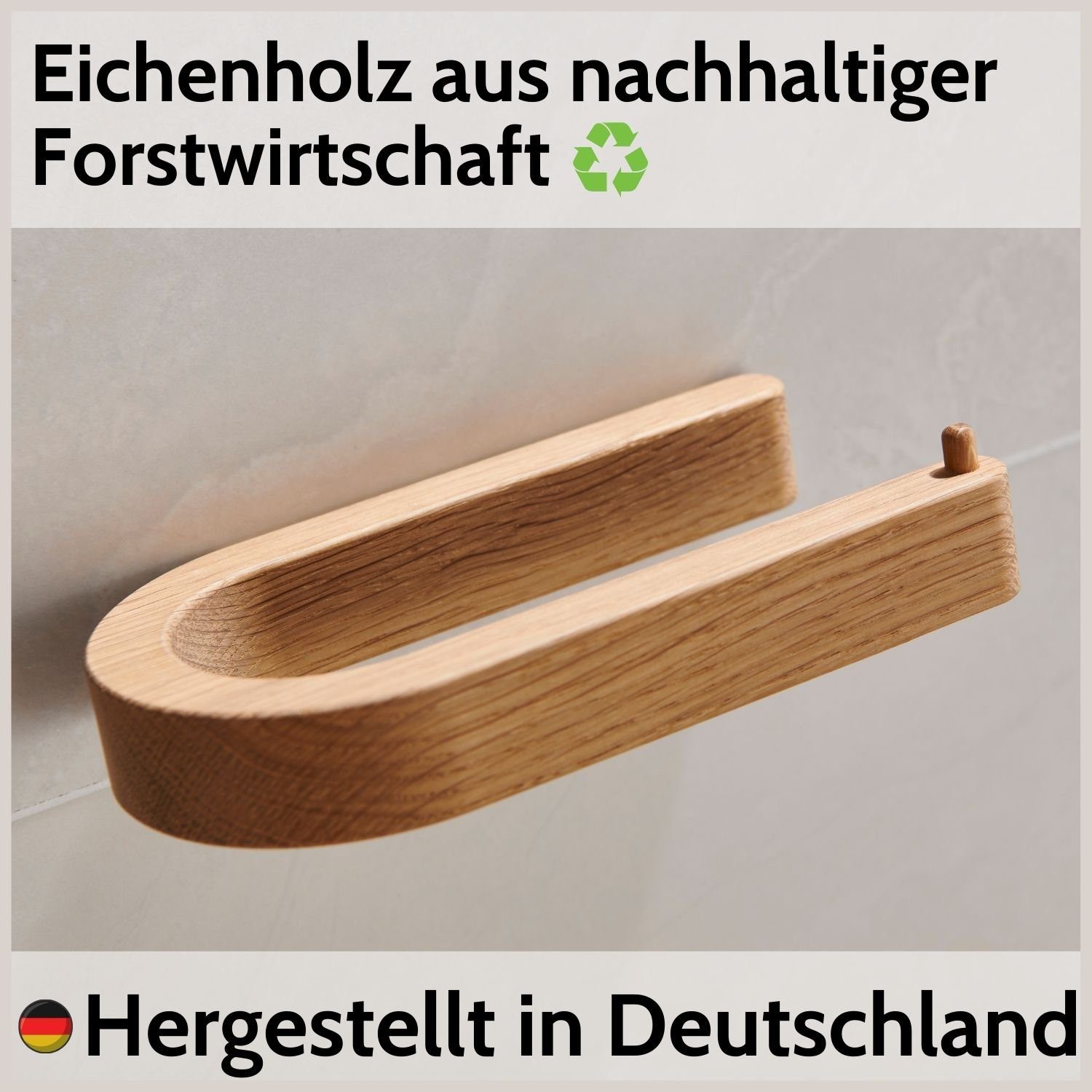 DEKAZIA Toilettenpapierhalter ohne Bohren Selbstklebender Klorollenhalter Holz aus Deutschland (inkl. 2 Klebestreifen, Stilvolles Design für Bad, WC, Gäste Toilette), Eichenholz, Made in Germany, WC Papier Halter