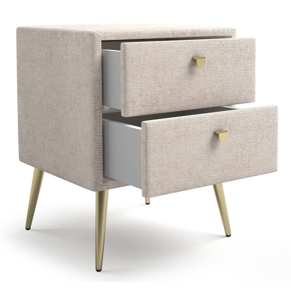 Lomadox Nachtschrank BERNALDA-166 Beige, modernes Design mit Stoffbezug, 2 Schubladen