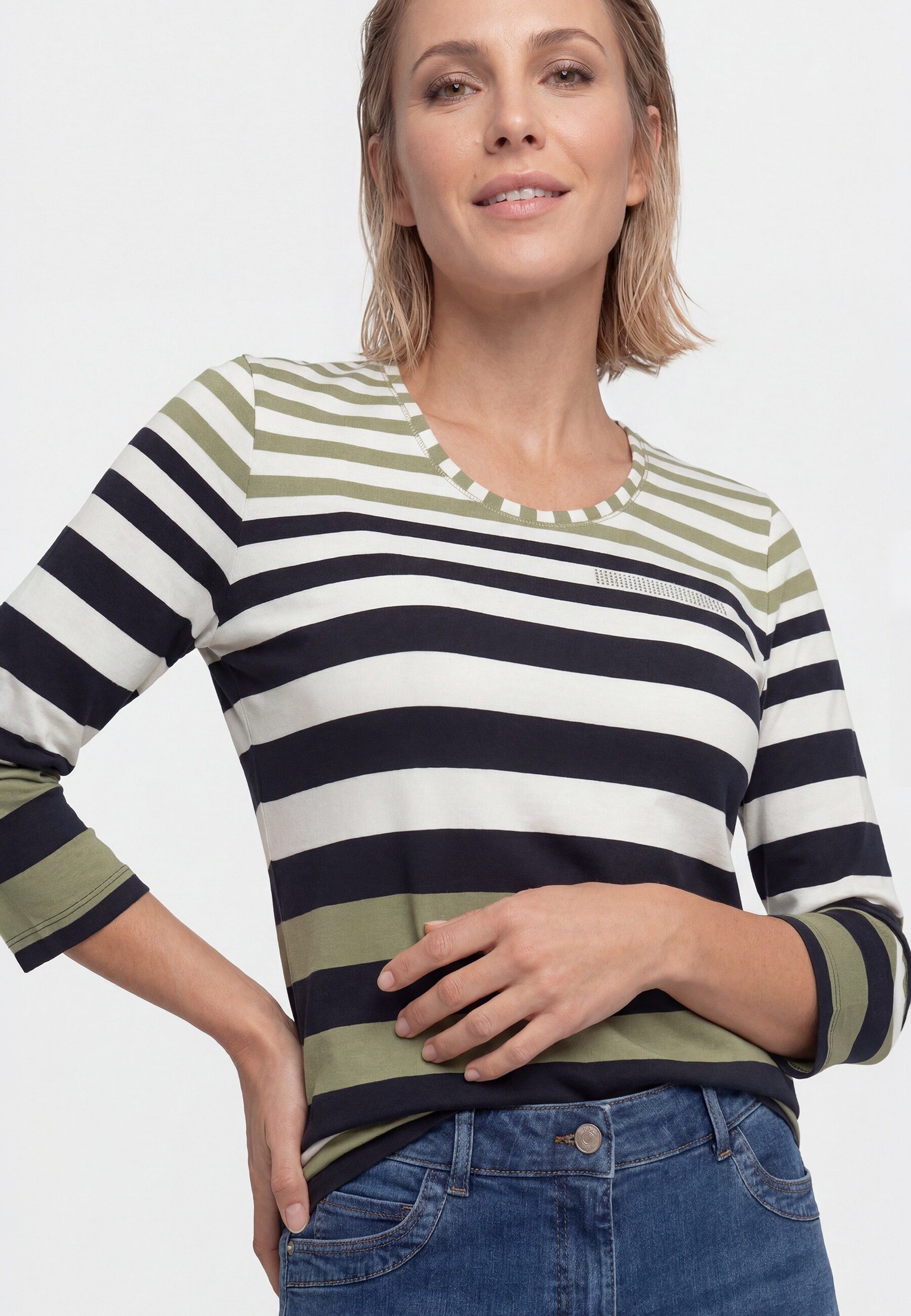 Olsen T-Shirt Shirt mit Streifenmuster und Zierelementen