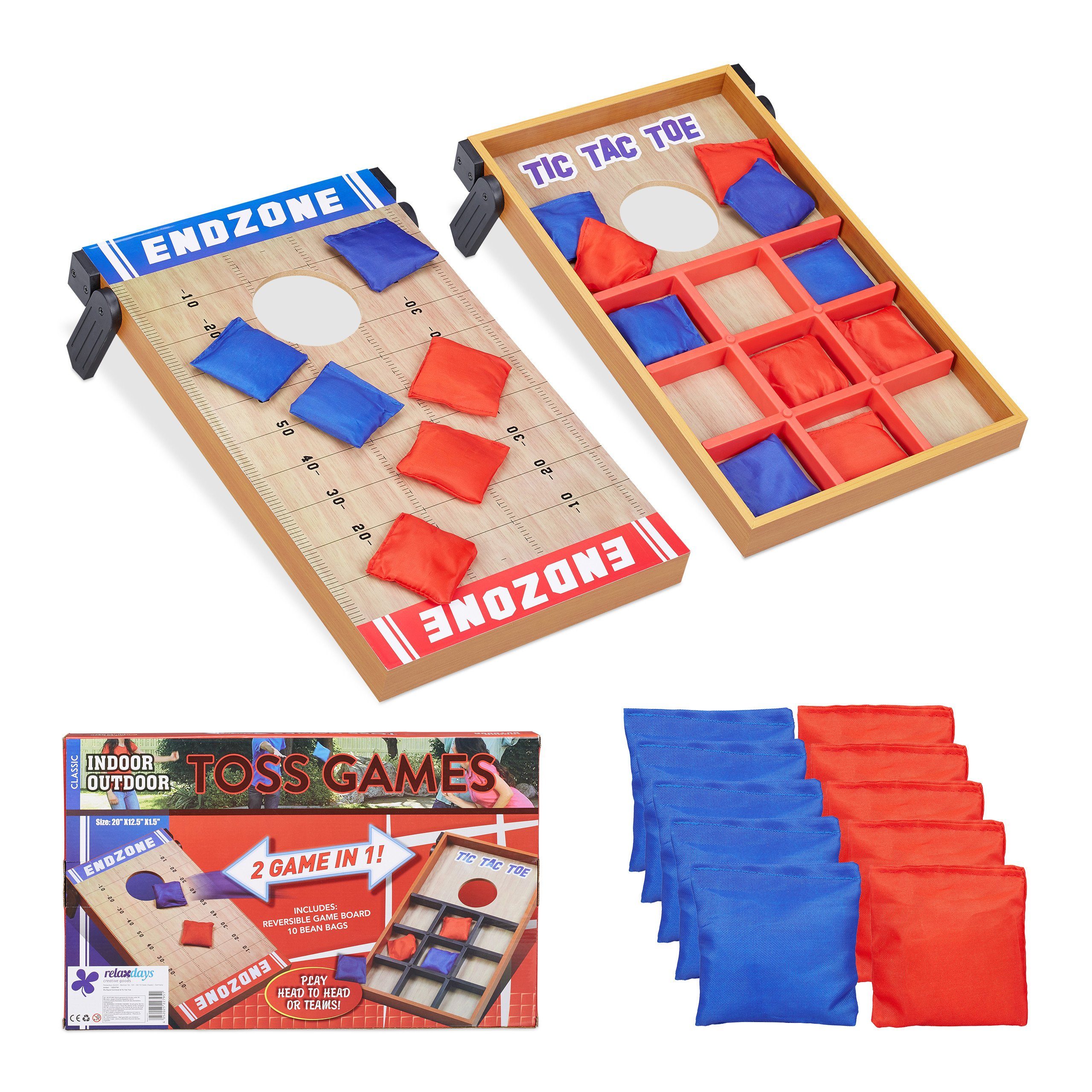 relaxdays Spiel, 2 in 1 Wurfspiel Cornhole & Tic Tac Toe