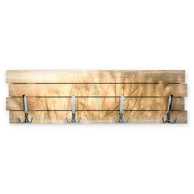 Kreative Feder Wandgarderobe Wandgarderobe "Wiese" aus Holz, im Shabby-Chic-Design farbig bedruckt ca. 30x100cm 4 Doppel-Haken
