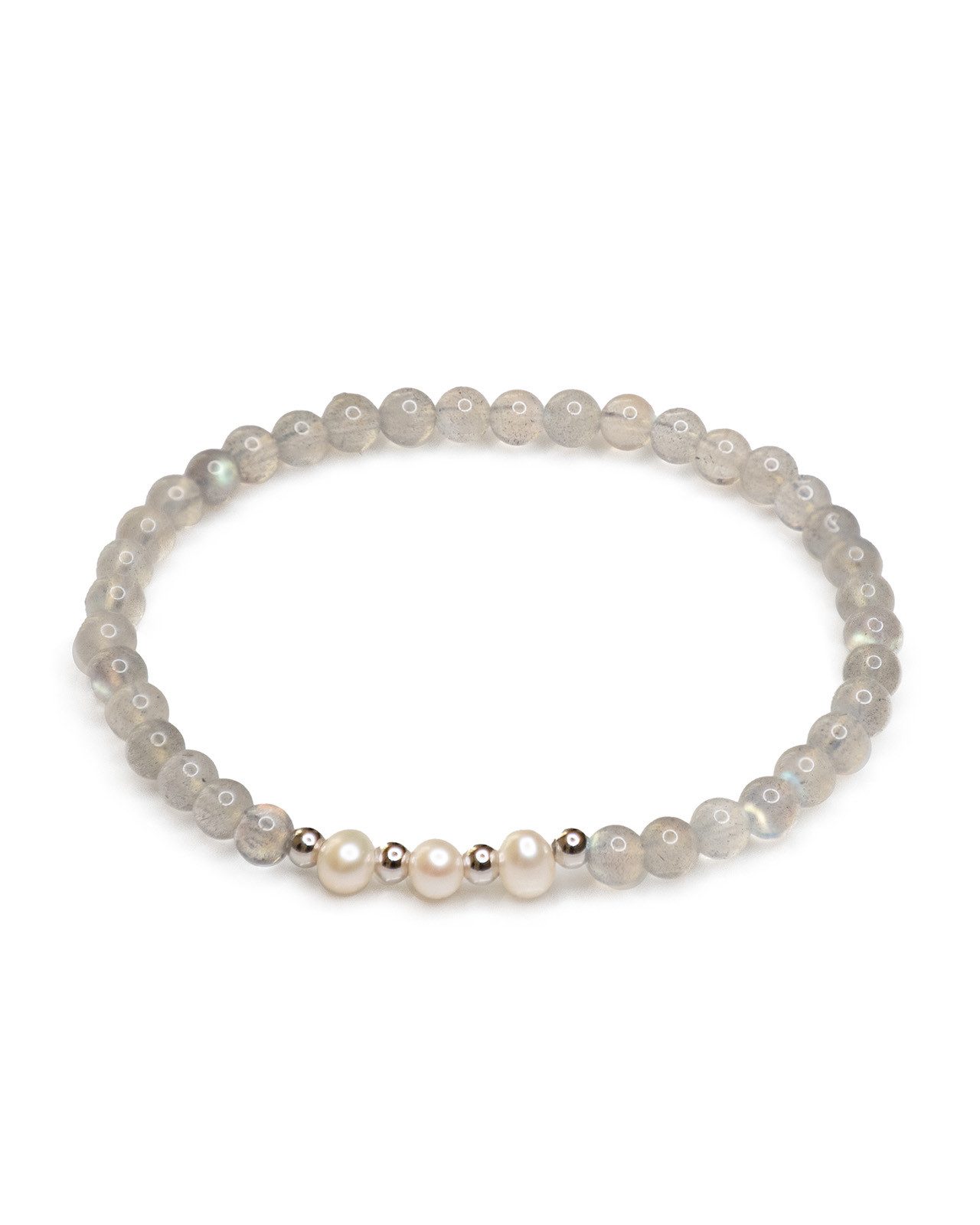 Armband grauer Mondstein mit Süsswasserperlen M