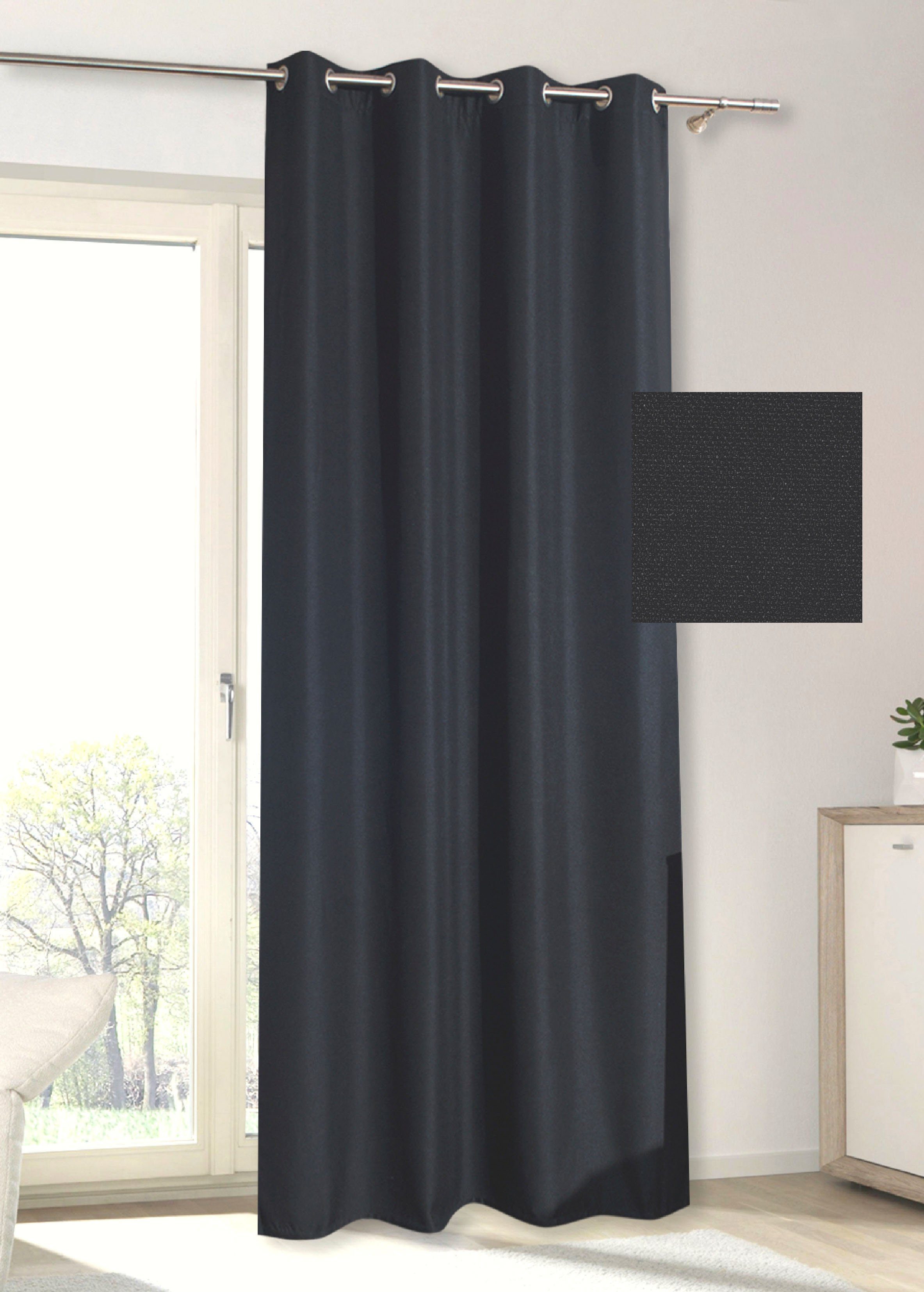 Vorhang MAILAND, DELAVITA, Ösen (1 St), verdunkelnd, blickdicht, verschiedene Farben schwarz | Thermovorhänge