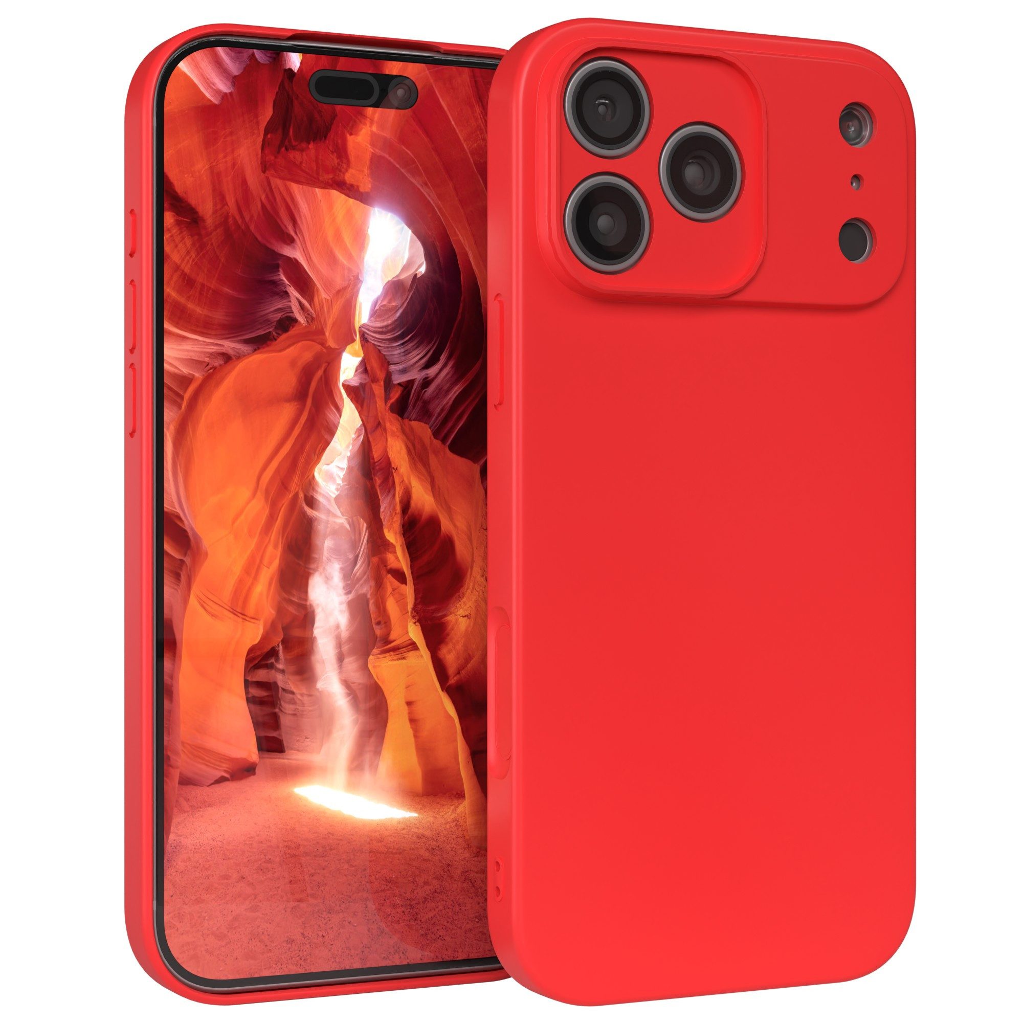 EAZY CASE Handyhülle für Apple iPhone 17 Pro Max Hülle Silikon 6,9 Zoll, Silikon Schutzhülle mit Kameraschutz stoßfest Handycover elastisch Rot