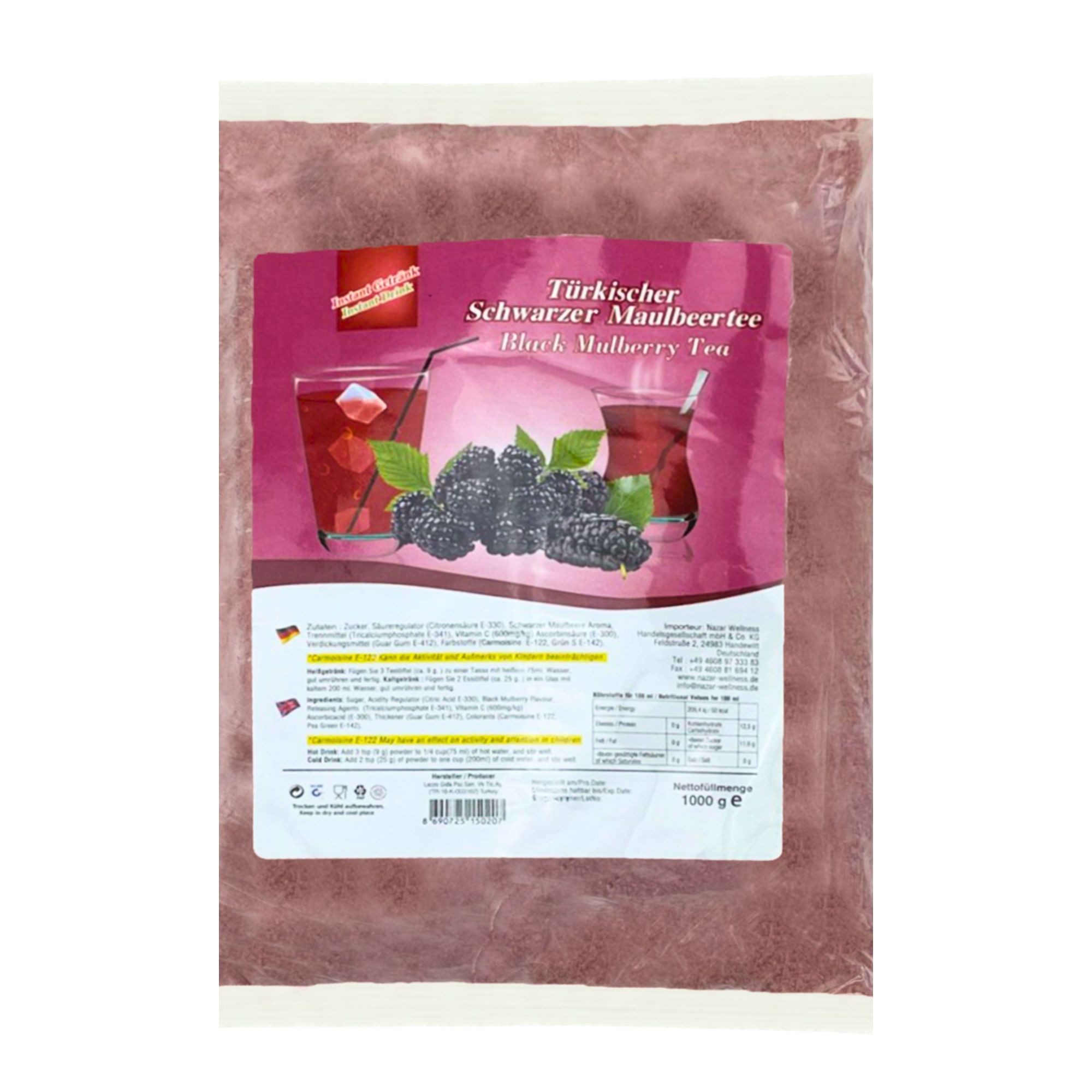 Tee Türkischer Maulbeertee Pulver – 1 kg Instantgetränk, Fruchtig, süß-säuerlicher Geschmack, schnell löslich