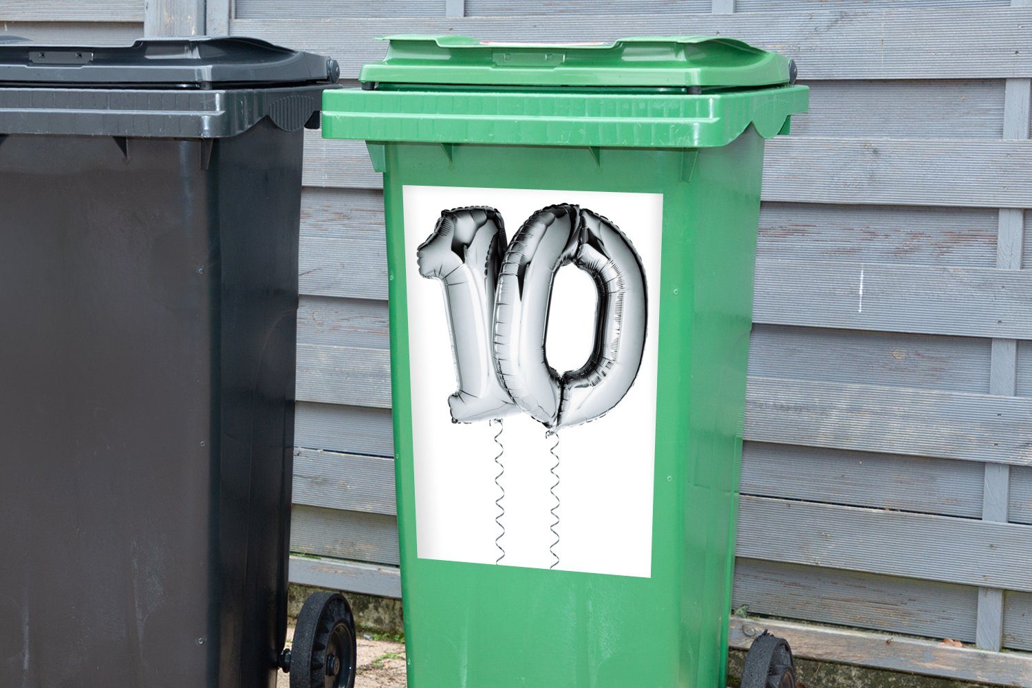 MuchoWow Wandsticker Ballonformen 10 Abfalbehälter St), Mülltonne, Ziffer (1 Sticker, Container, Mülleimer-aufkleber