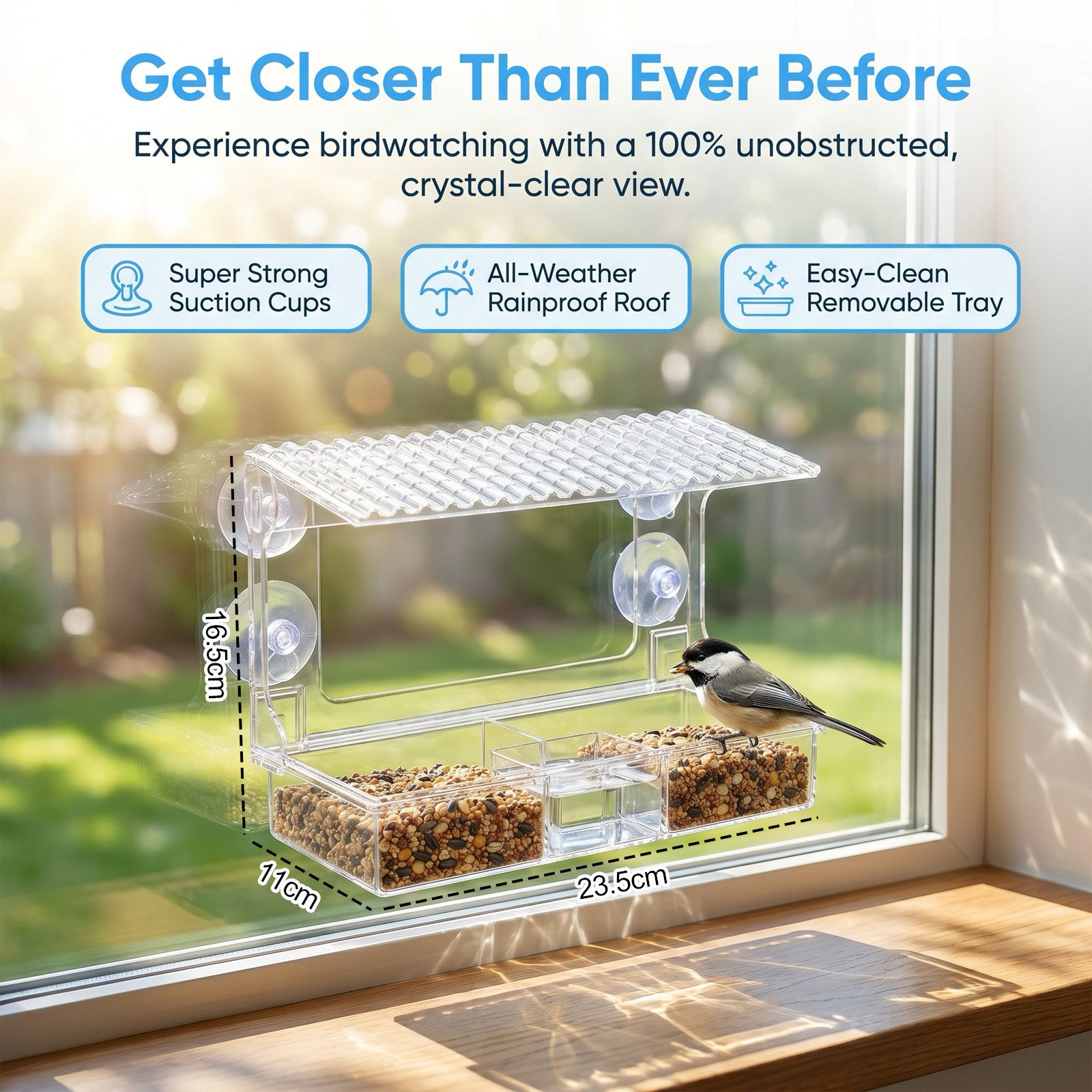 Youyijia Futterspender Vogelfutterhaus Fenster mit Saugnäpfen transparent 25×16,5×10 cm