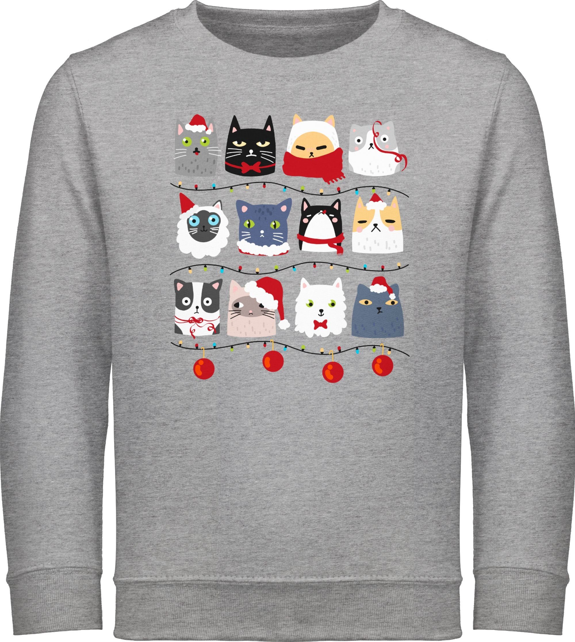 meliert Grau Sweatshirt Weihnachten Shirtracer Kleidung zu 3 Kinder Katzen Weihnachten