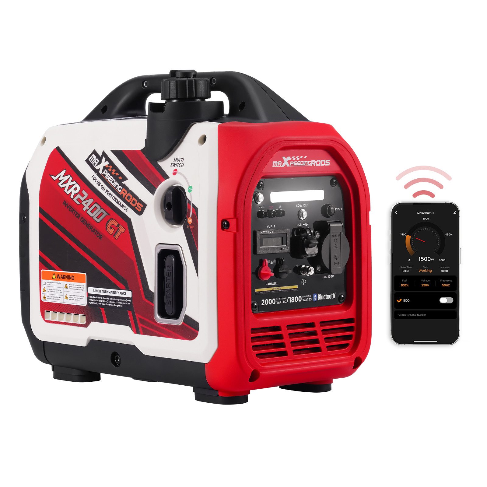 maXpeedingrods Stromerzeuger MXR2400GT, 2 in kW, 15kg Inverter Benzingenerator App Überwachung