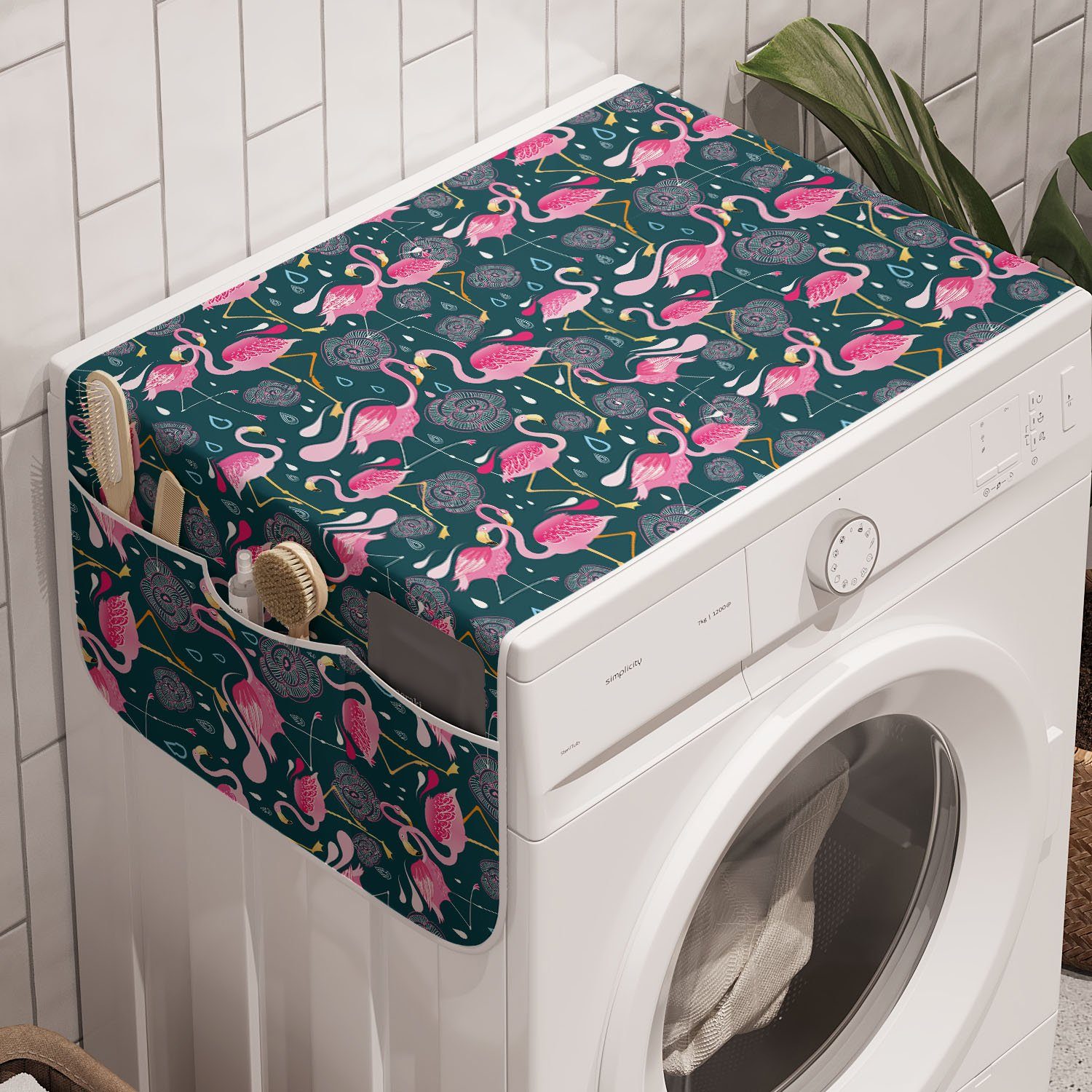 Abakuhaus Badorganizer Anti-Rutsch-Stoffabdeckung für Waschmaschine und Trockner, Flamingos Exotischer Vogel-Muster