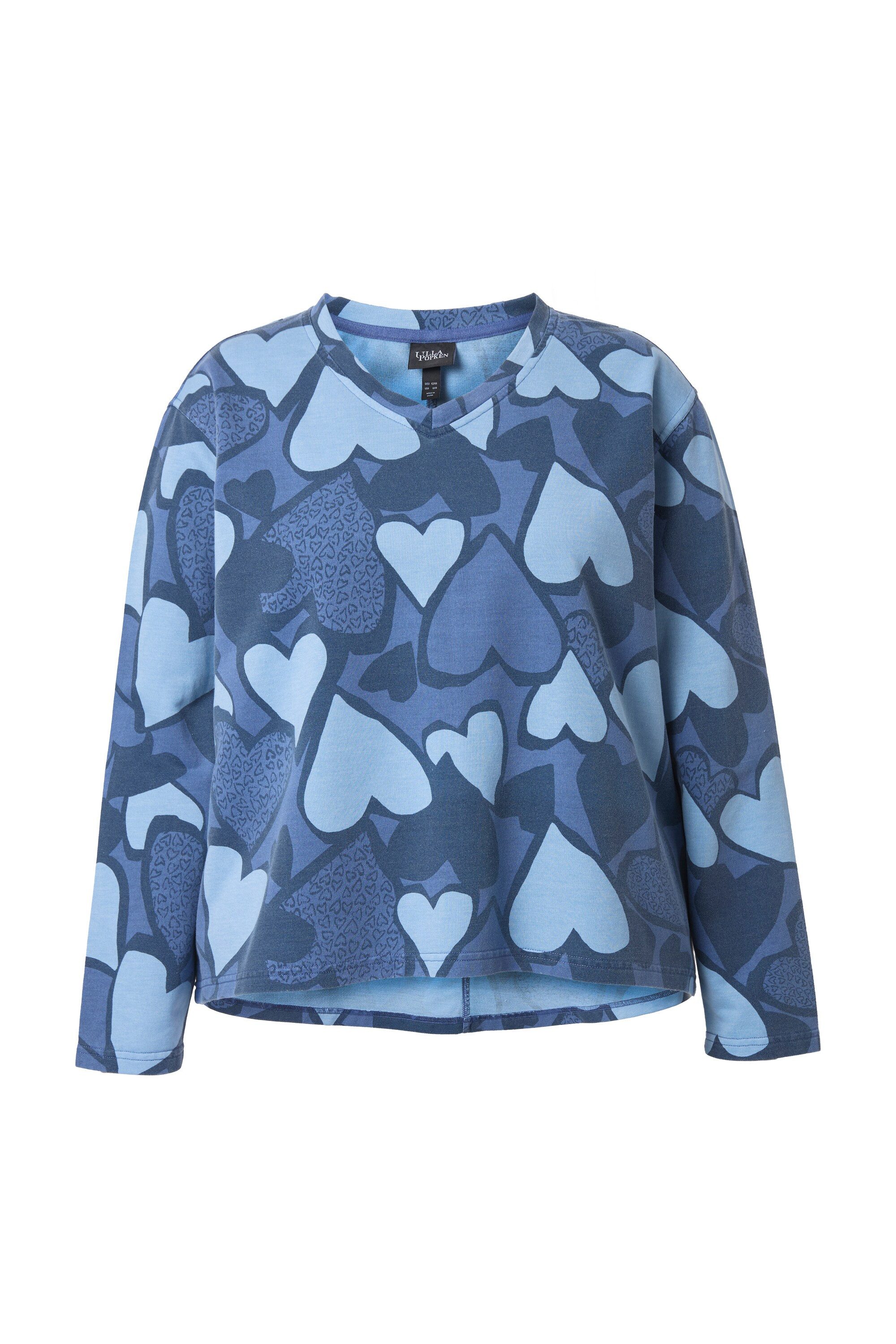 Ulla Popken Sweatshirt Sweatshirt Herzen A-Linie V-Ausschnitt Langarm günstig online kaufen