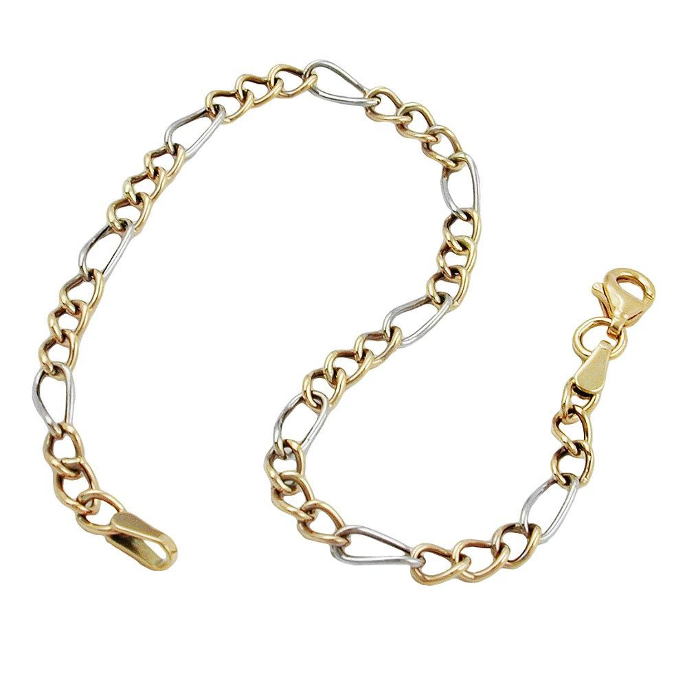 Schmuck Krone Goldarmband Figaro Armband aus 375 Gold, bicolor, 19cm, Gold 375