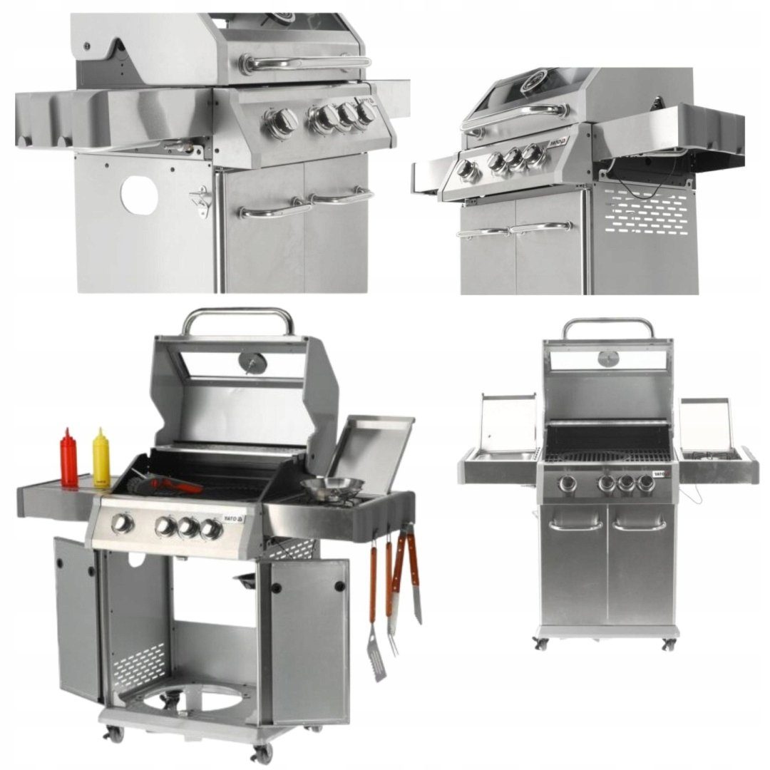 TRIZERATOP Gasgrill BarbecueGrill, 3+1 Edelstahl 11,5 KW Sichtfenster, Gasgrill, BarbecueGrill