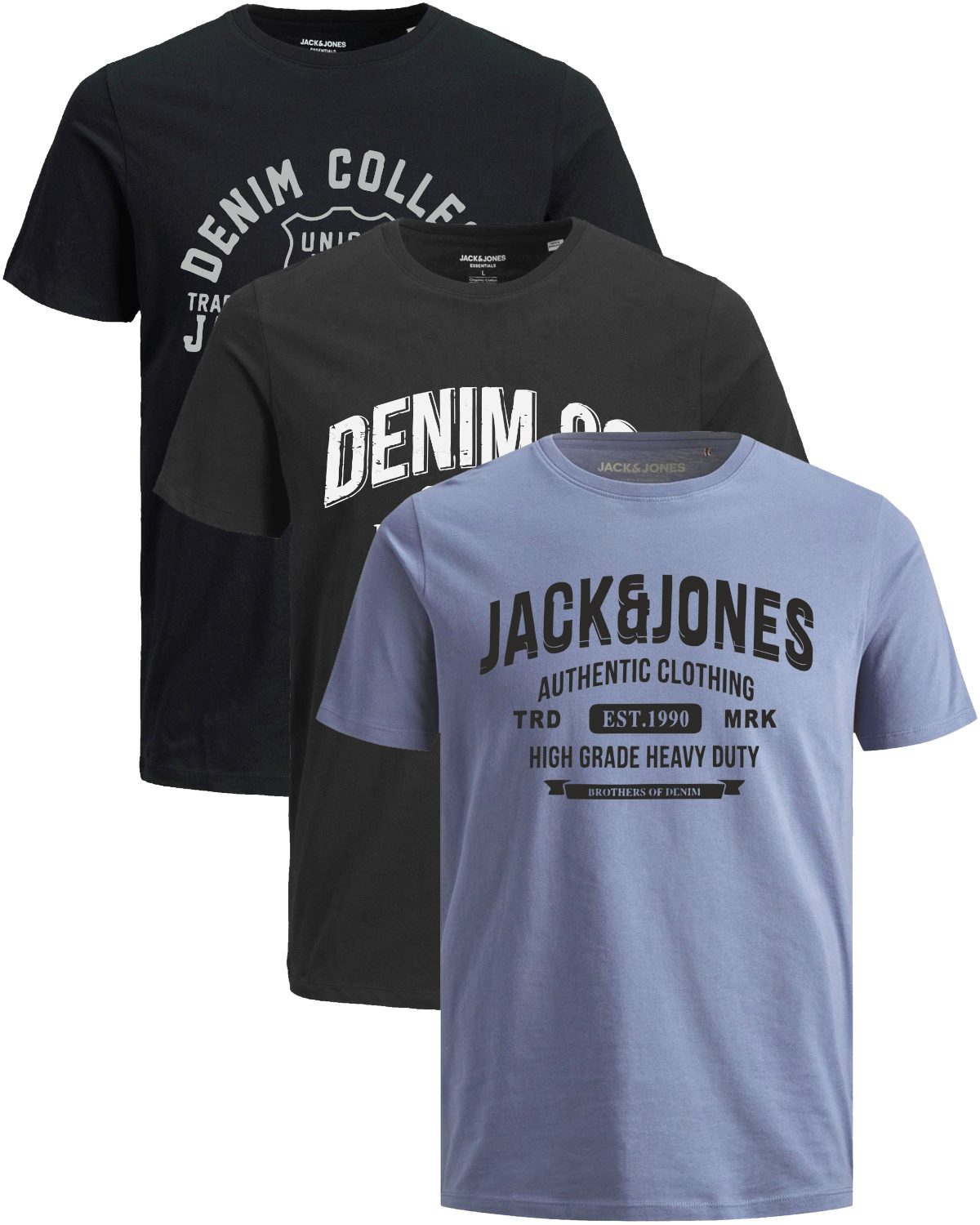 Jack & Jones Print-Shirt Bequemes Slimfit Shirt (Spar-Set, 3er-Pack) in Unifarbe mit Print