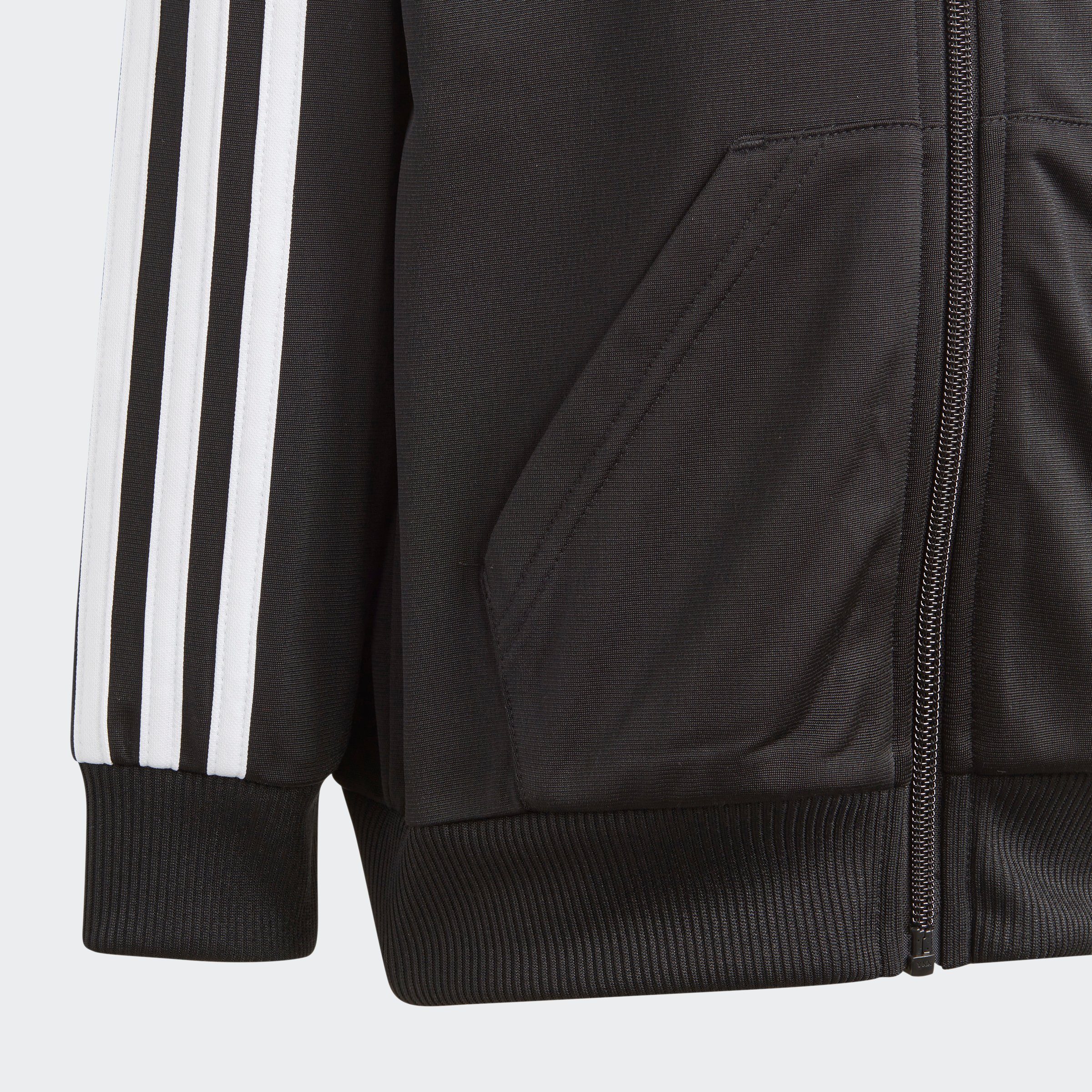 adidas (2-tlg) / SHINY Sportswear Black 3-STREIFEN Trainingsanzug ESSENTIALS White