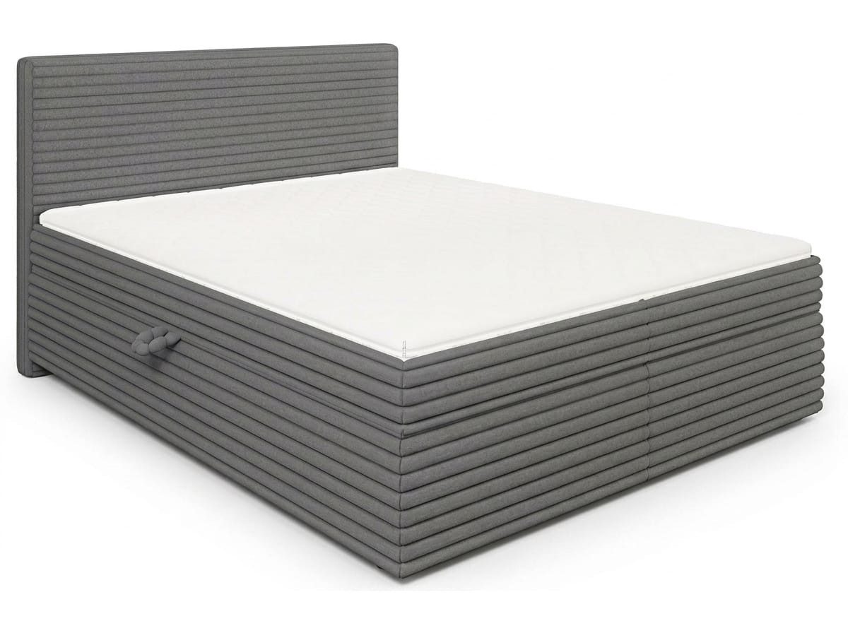 JVmoebel Boxspringbett Graues Bett 160x200 mit Stauraum, Kopfteil, Matratze und Topper (1-St., 1-tlg), Kopfteil mit modernem Design