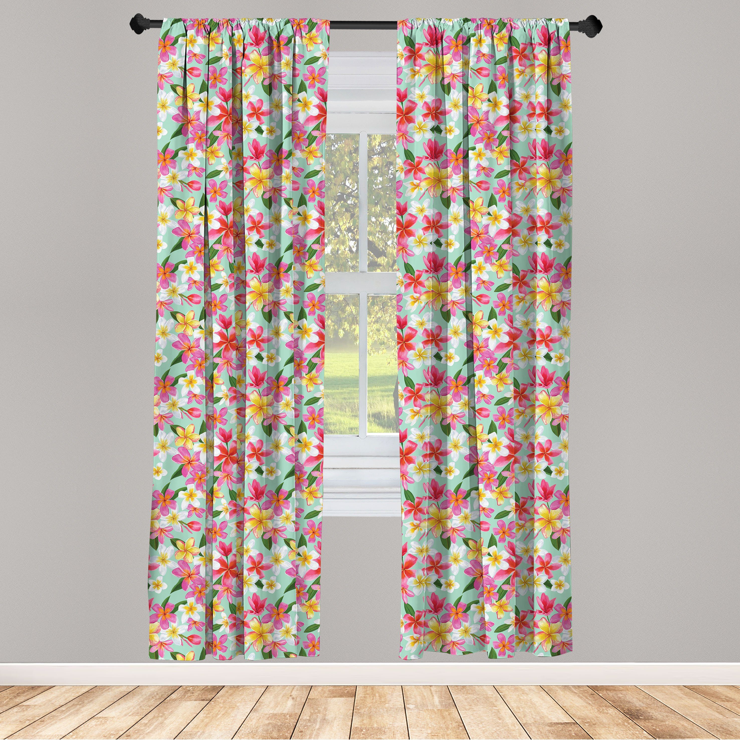 Gardine Vorhang für Wohnzimmer Schlafzimmer Dekor, Abakuhaus, Microfaser, Plumeria Exotische Blumen-Aquarell