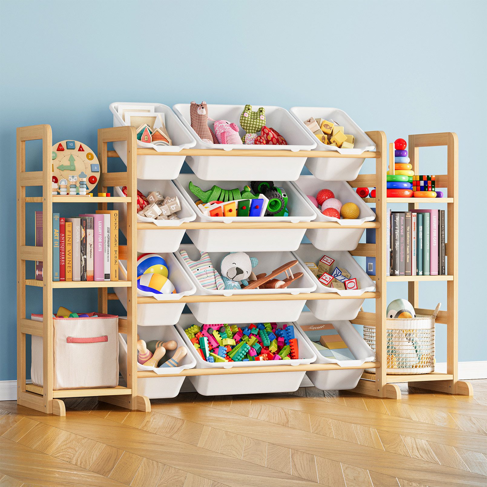 SpaceAid Kinderregal Spielzeug Regal, mit 6 Regalen und 12 Behältern, Bücherregal Kinder