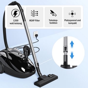 HOUROC Bodenstaubsauger Bodenstaubsauger, Staubsauger,Power Efficiency Motor, 1200,00 W, mit Beutel, Einstellung der Saugleistung,Automatischer Kabeleinzug,für Hartboden