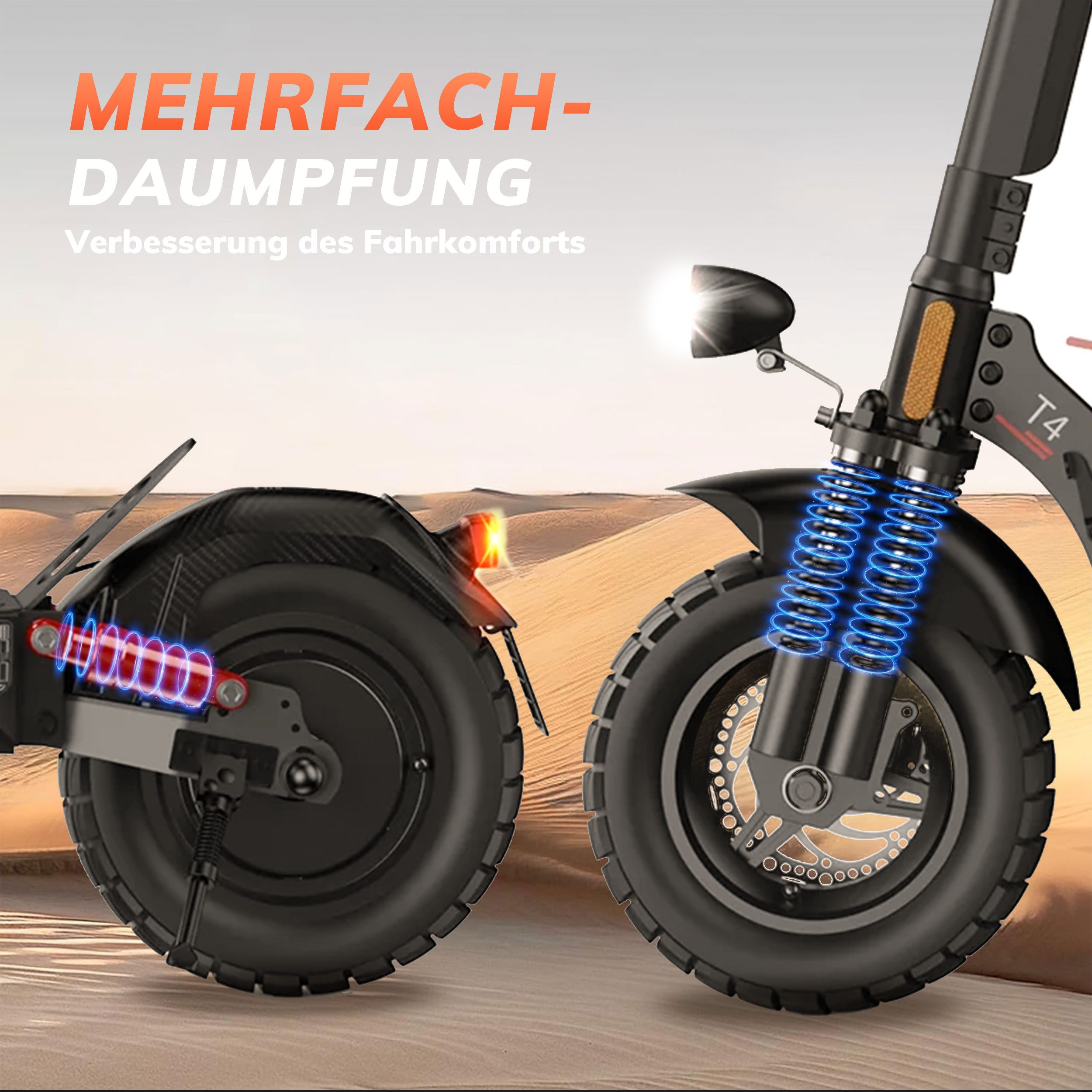 ZWHEEL E-Scooter 10'' E-roller, 2 Stück, mit Straßenzulassung, Bilnker, klappbar, 500,00 W, 20 km/h, (120kg Tragfähigkeit, 25% Steigung, 4 Stoßdämpfer), max. 60km Reichweite, 48V 600Wh Akku, höhenverstellbar, Vollfederung