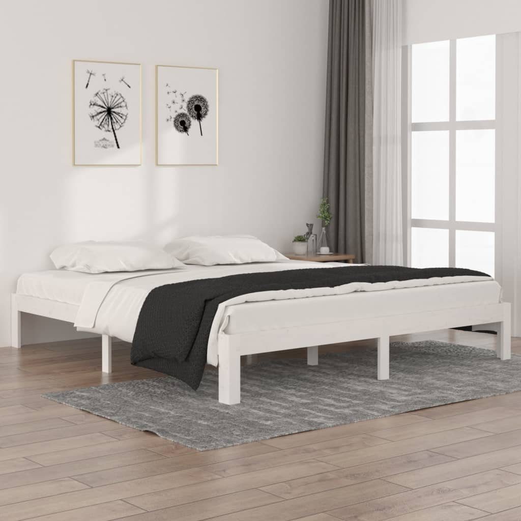 vidaXL Bett Massivholzbett Weiß 180x200 cm
